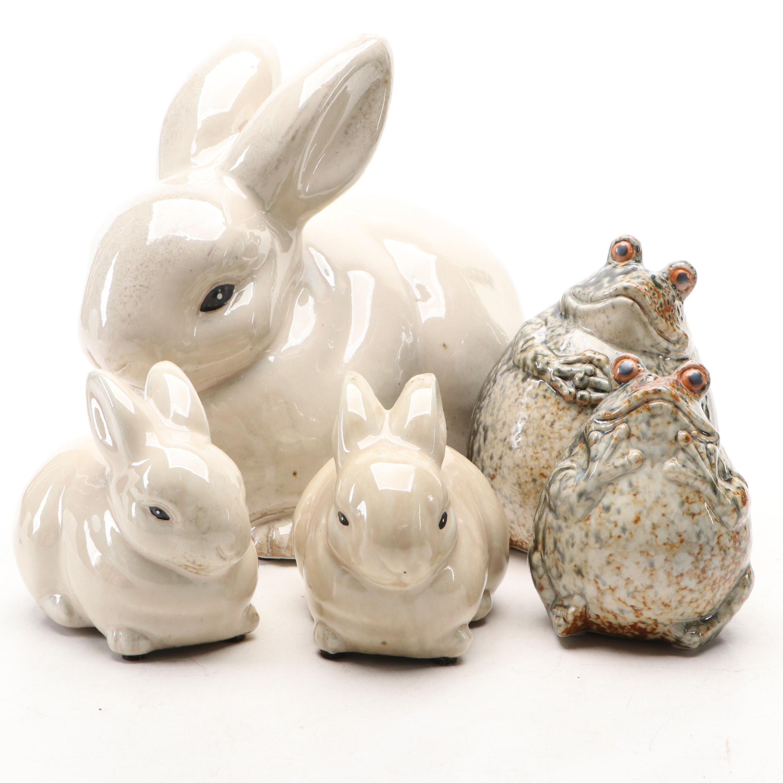 Glazed Ceramic Rabbit and Frogs
