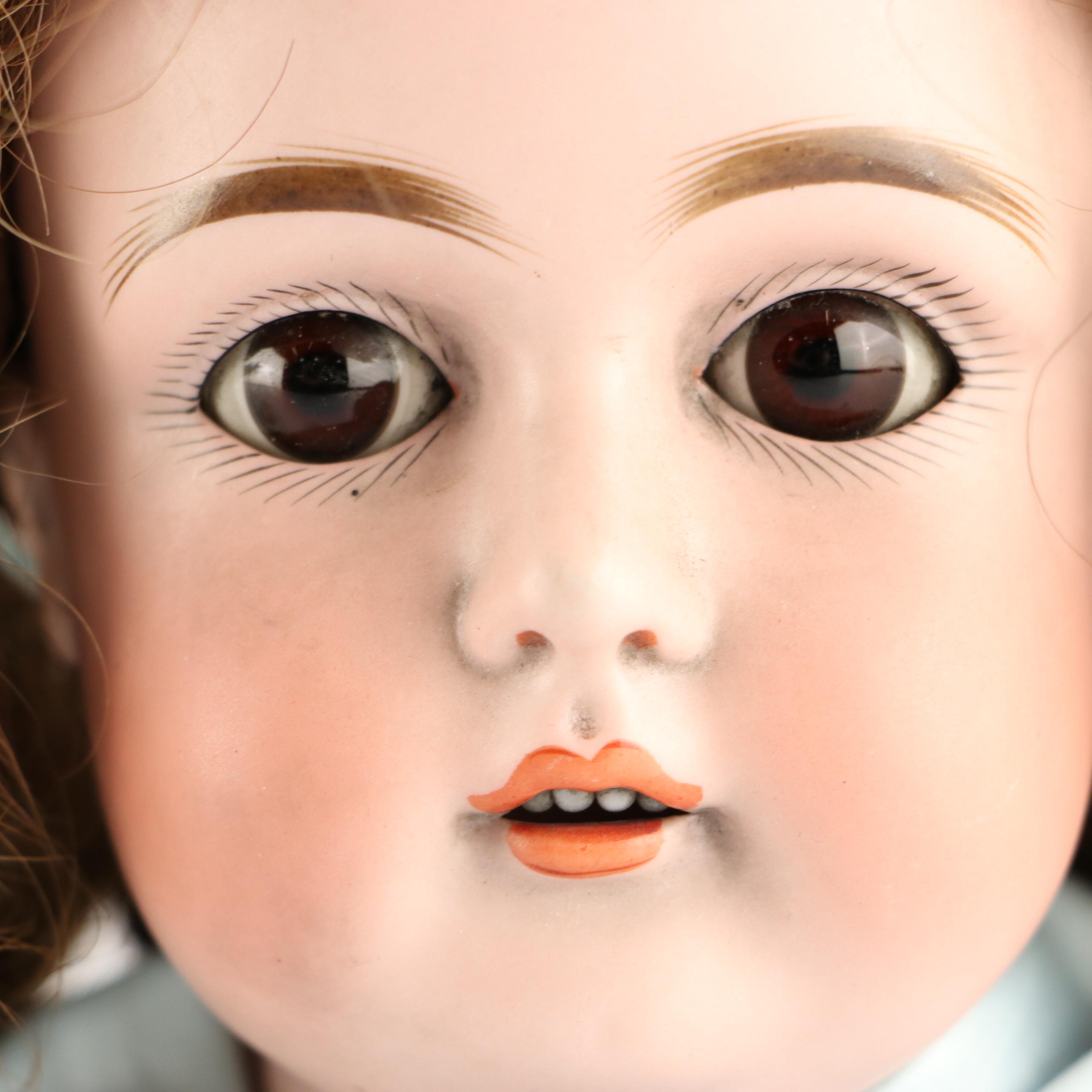 German Bisque Porcelain Sleepy Eyes Doll Head, Early 20th Century