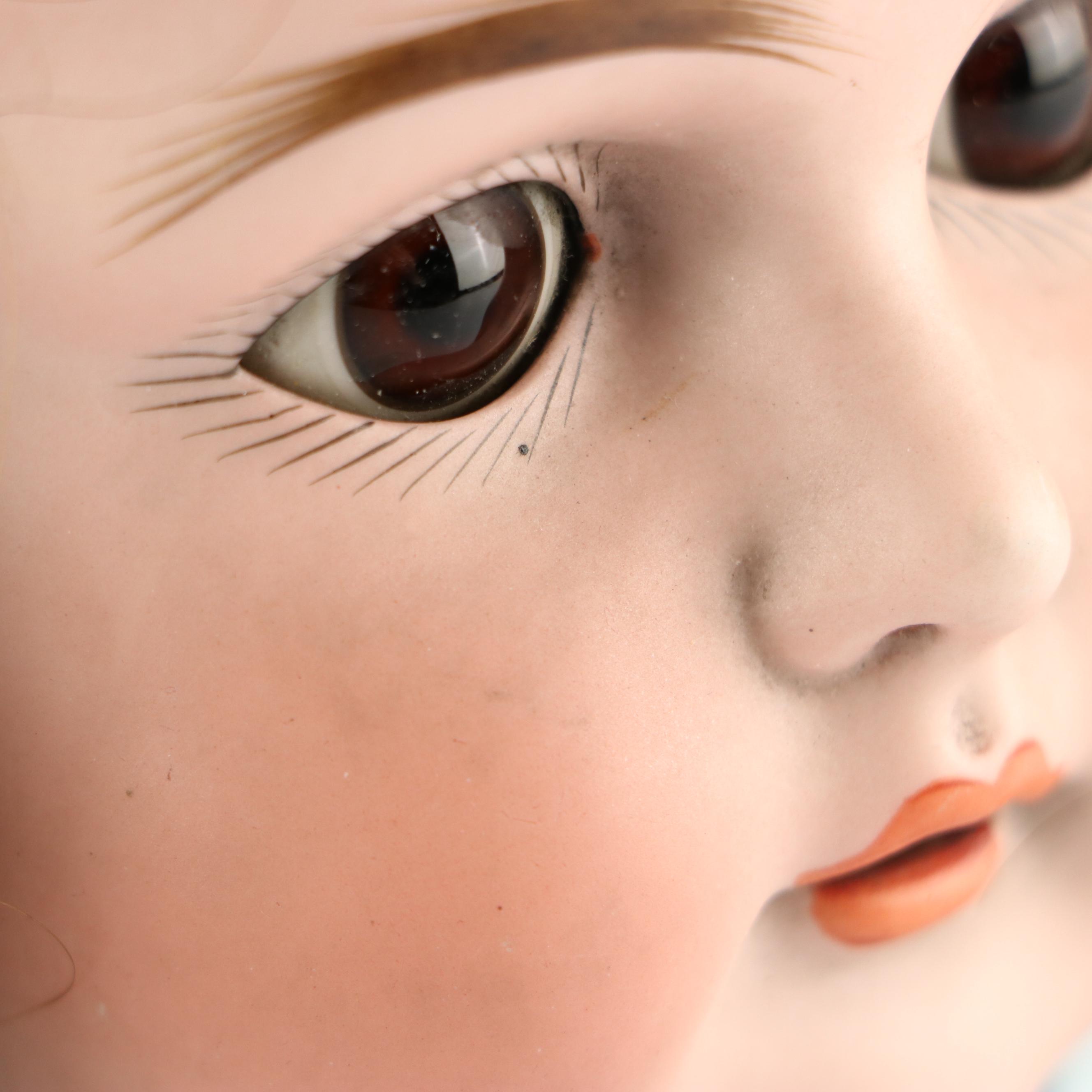 German Bisque Porcelain Sleepy Eyes Doll Head, Early 20th Century