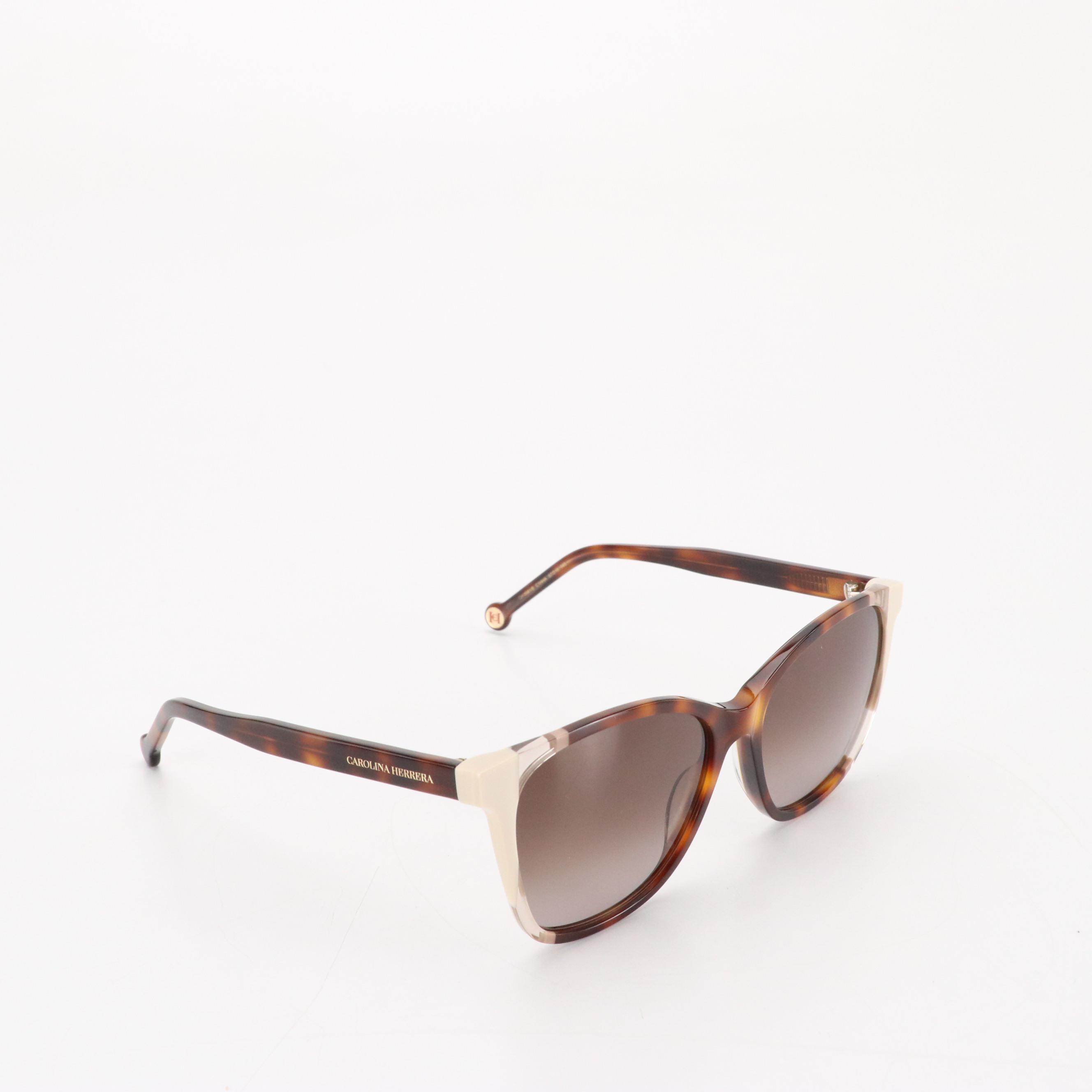 Carolina Herrera CH0061/S Brown Havana and Ivory Cat Eye Sunglasses with Case