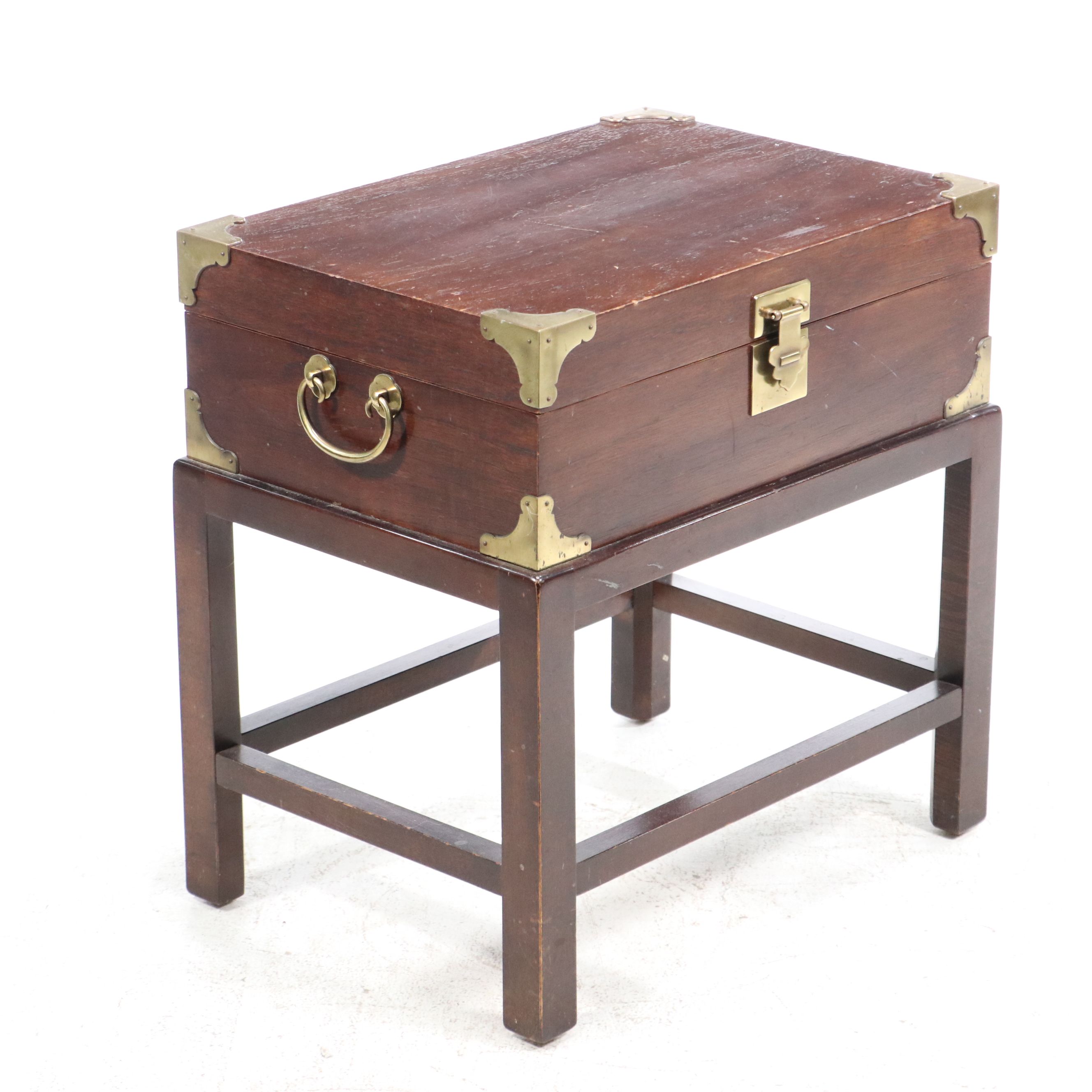 Campaign Style Mahogany Chest-on-Stand Side Table, Late 20th Century