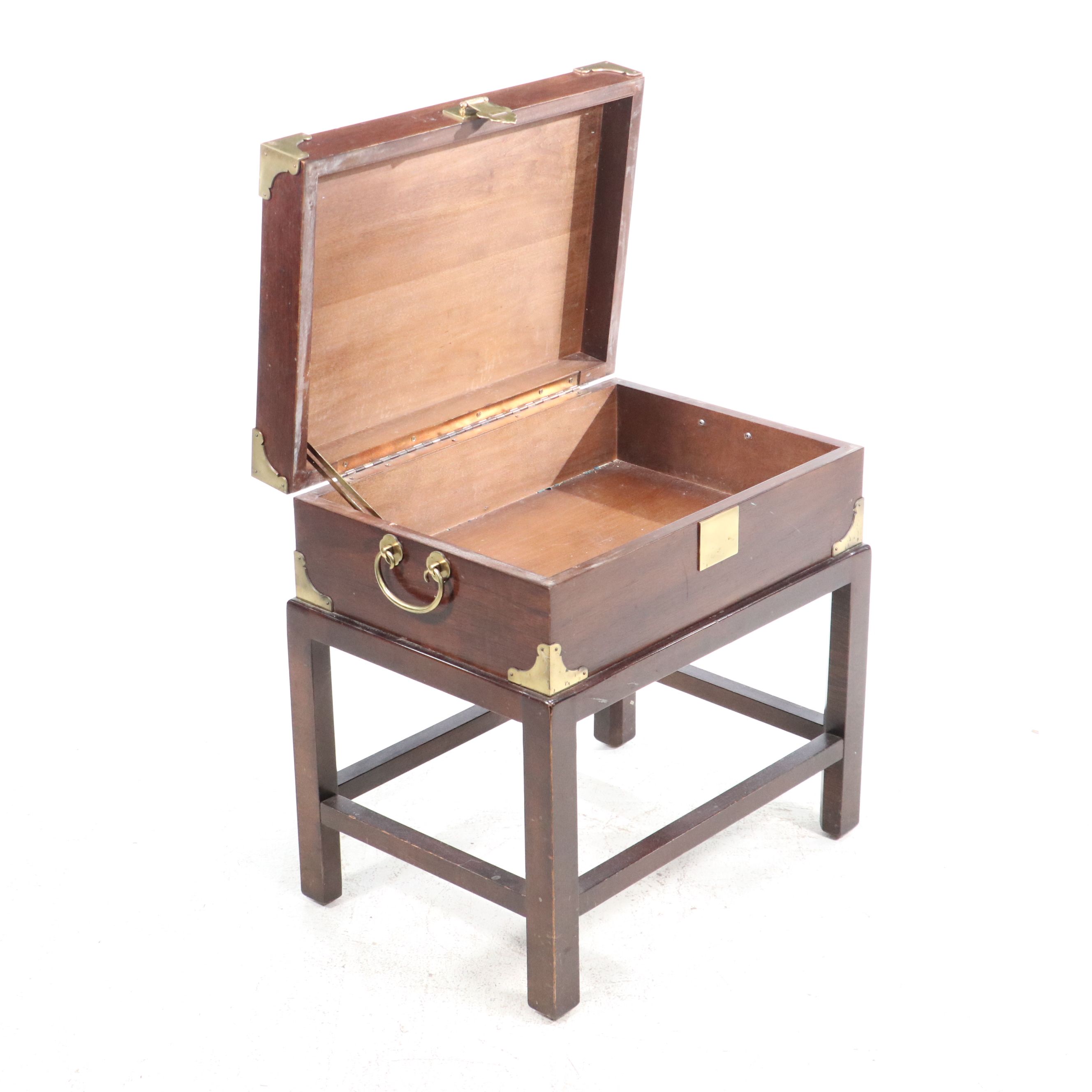 Campaign Style Mahogany Chest-on-Stand Side Table, Late 20th Century