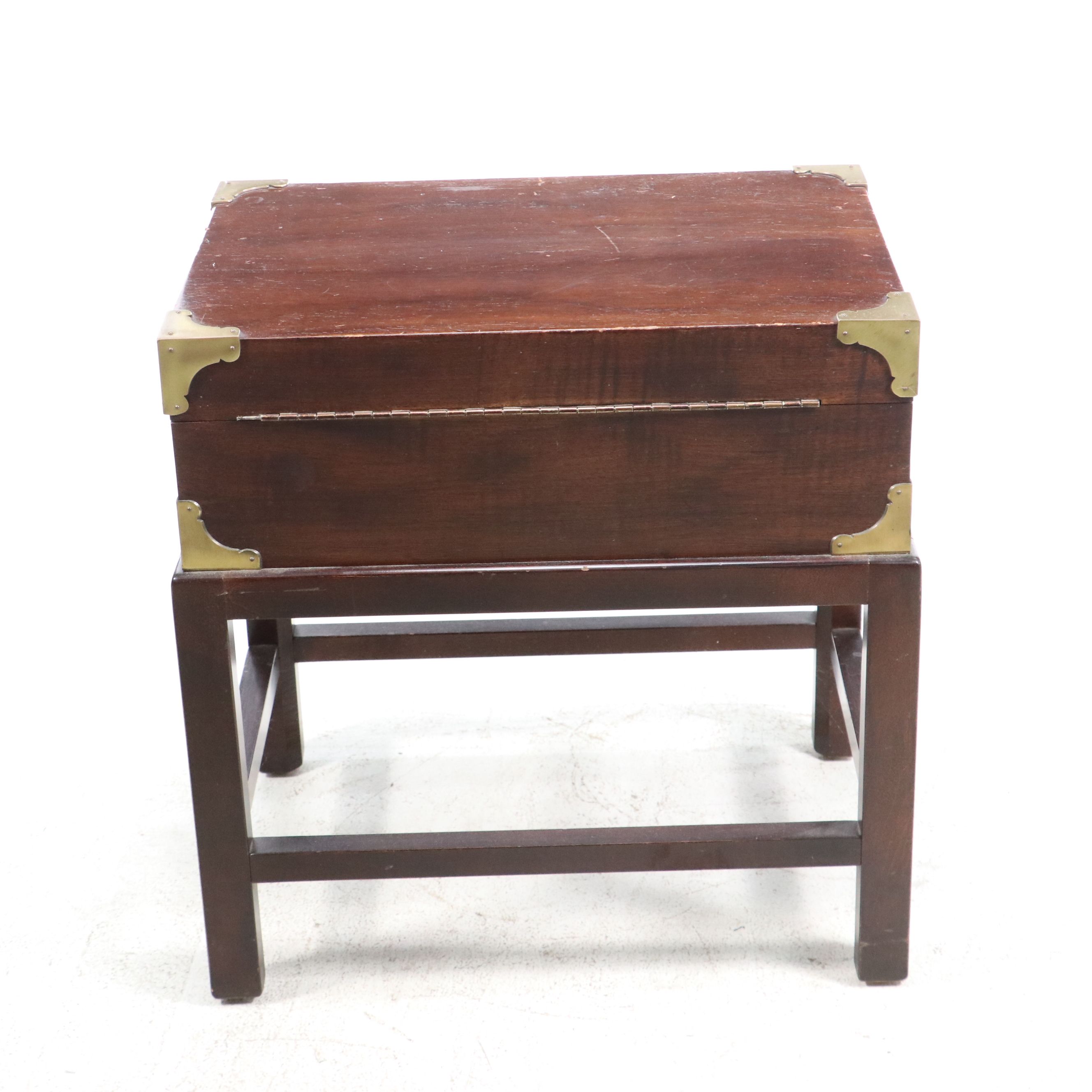 Campaign Style Mahogany Chest-on-Stand Side Table, Late 20th Century