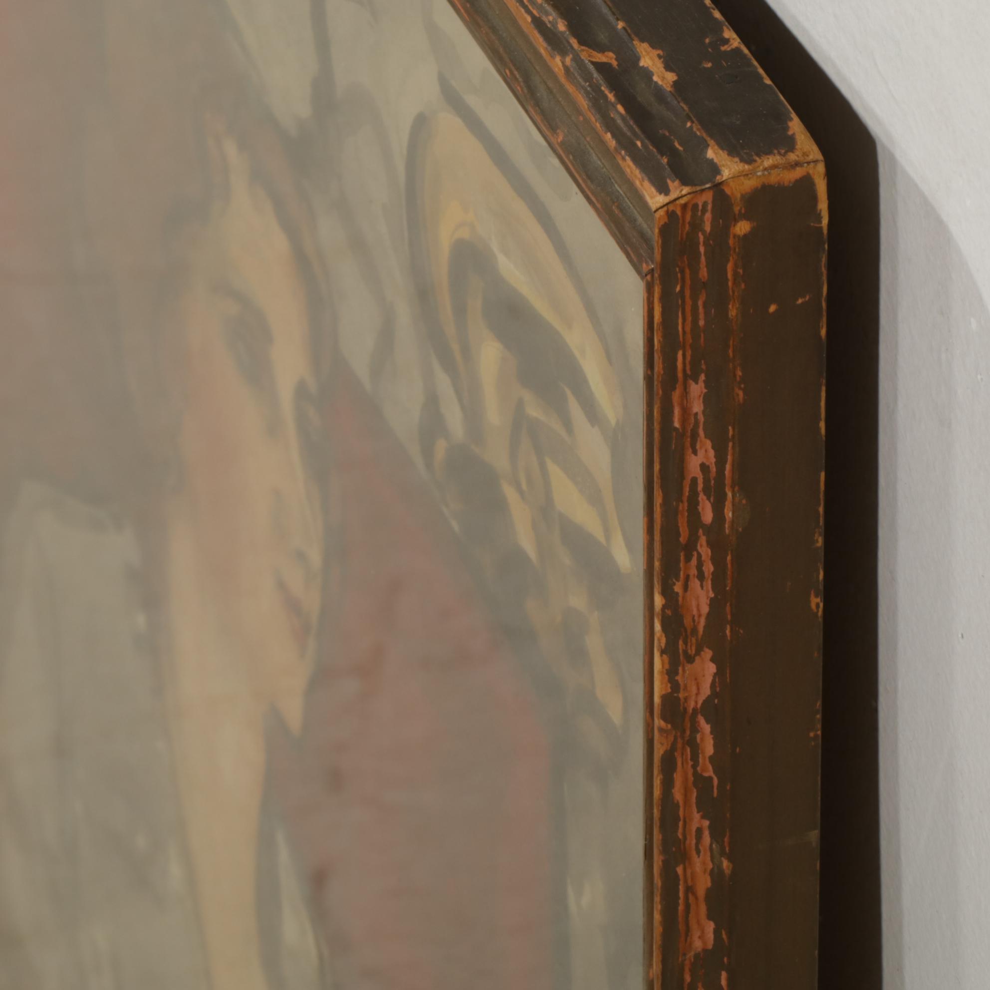 Portrait of Seated Woman Ruminating  Watercolor and Gouache Painting