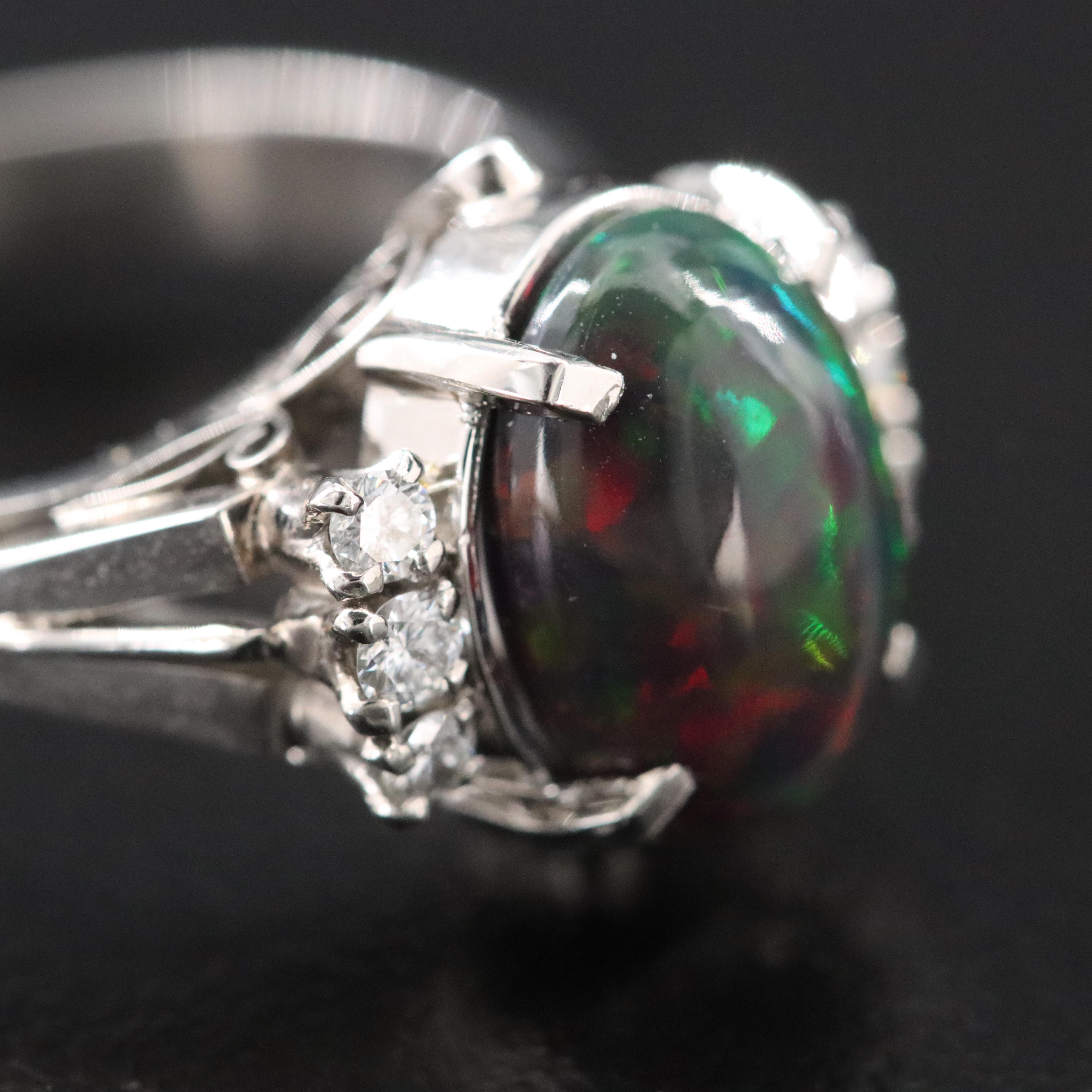 Platinum Opal and Diamond Ring