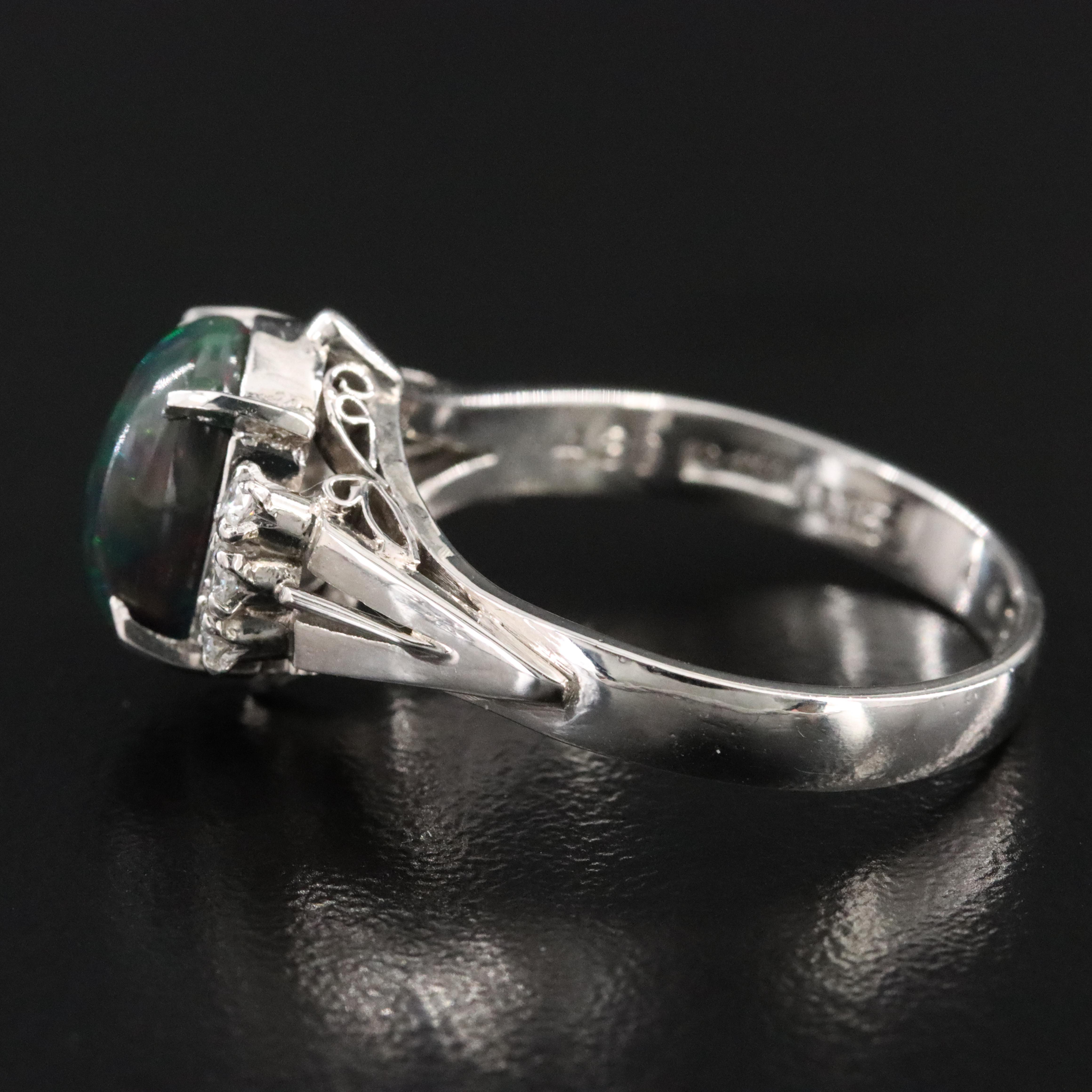 Platinum Opal and Diamond Ring