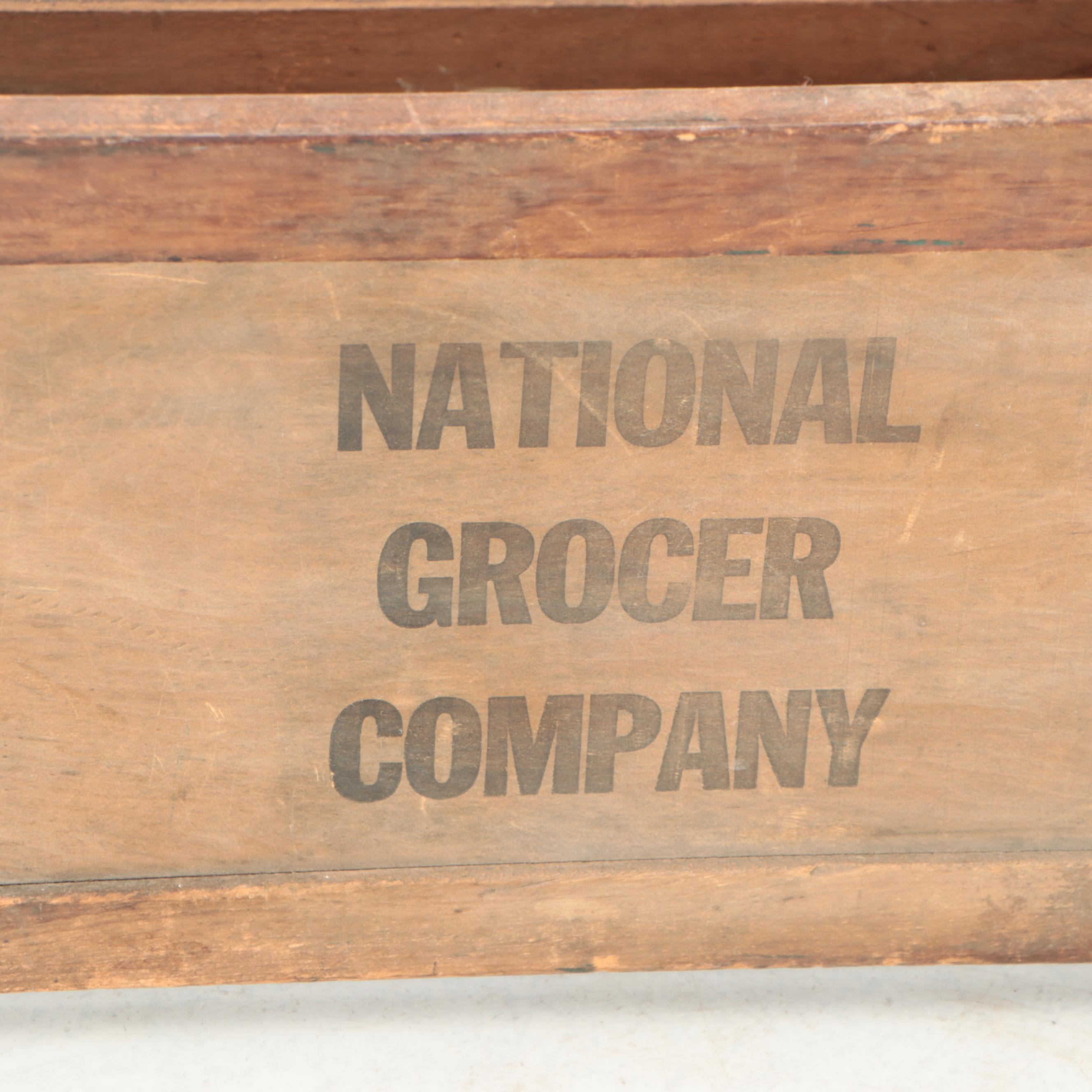 National Register Company Wood Crate with Ice Tongs, Stamp & Bale Hook