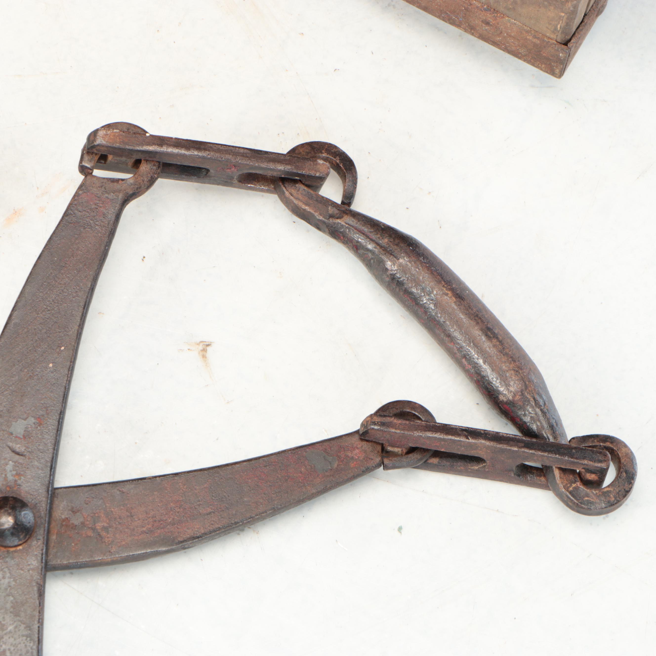 National Register Company Wood Crate with Ice Tongs, Stamp & Bale Hook