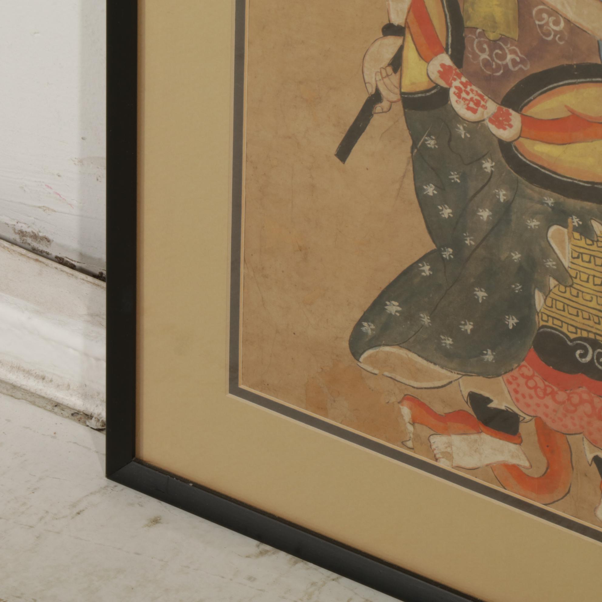 East Asian Watercolor and Gouache Portrait of Shaman Performing a Ritual