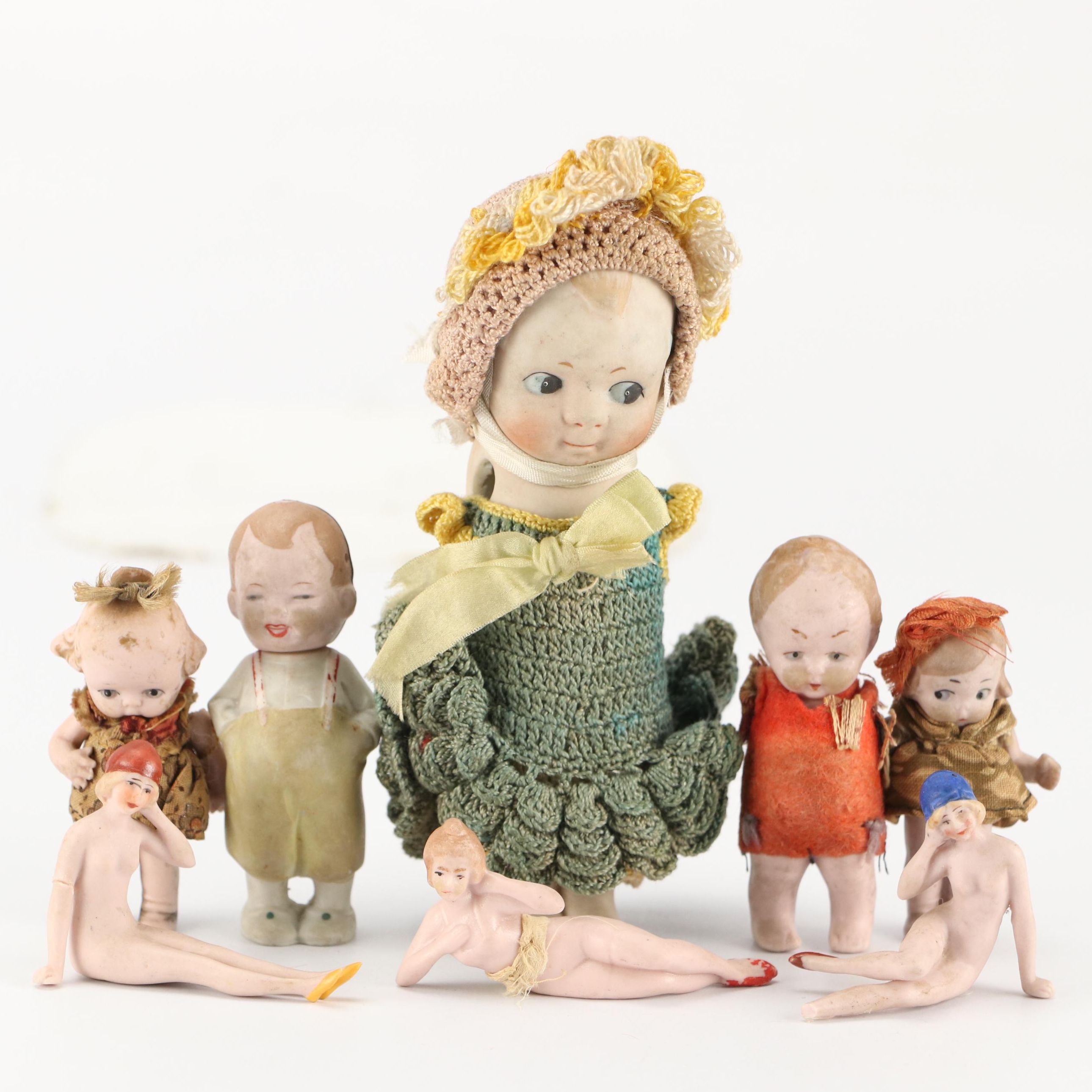 German Bathing Beauties with Bisque Two Face and Other Dolls