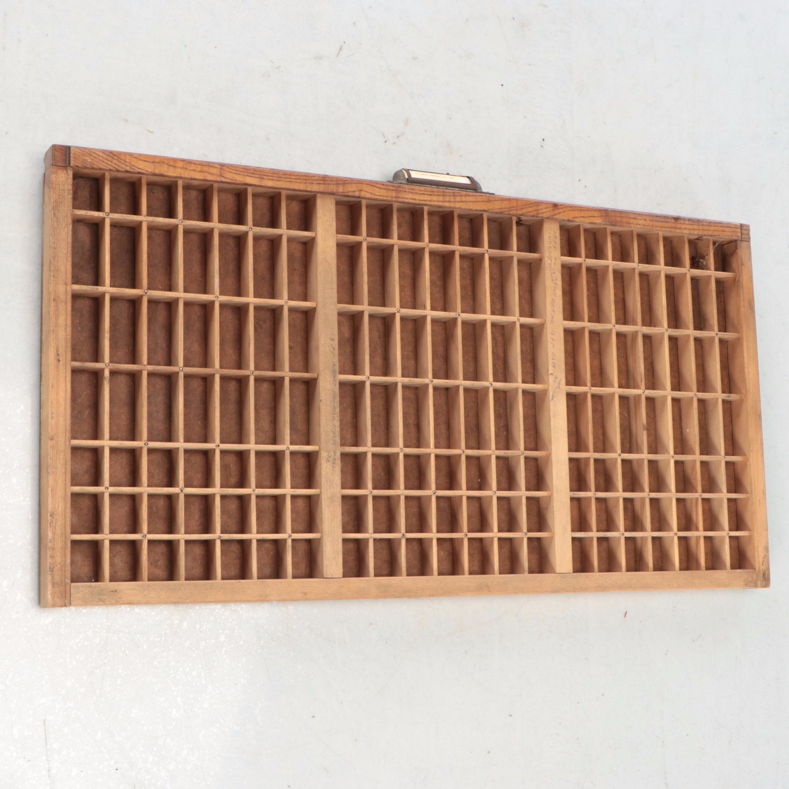 Art Deco Style Wooden Typeset Drawer Converted to Wall Hanging Display Shelf