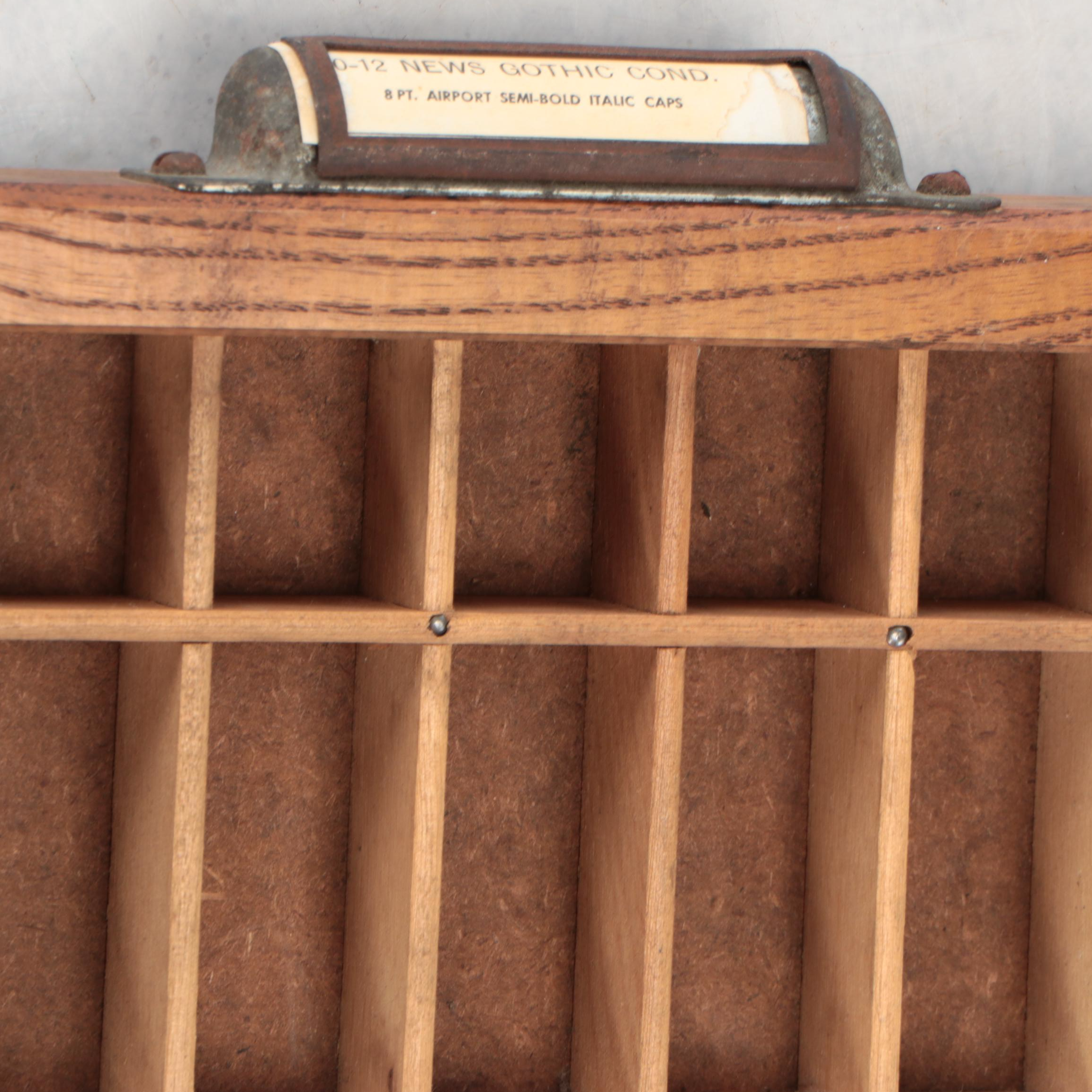 Art Deco Style Wooden Typeset Drawer Converted to Wall Hanging Display Shelf