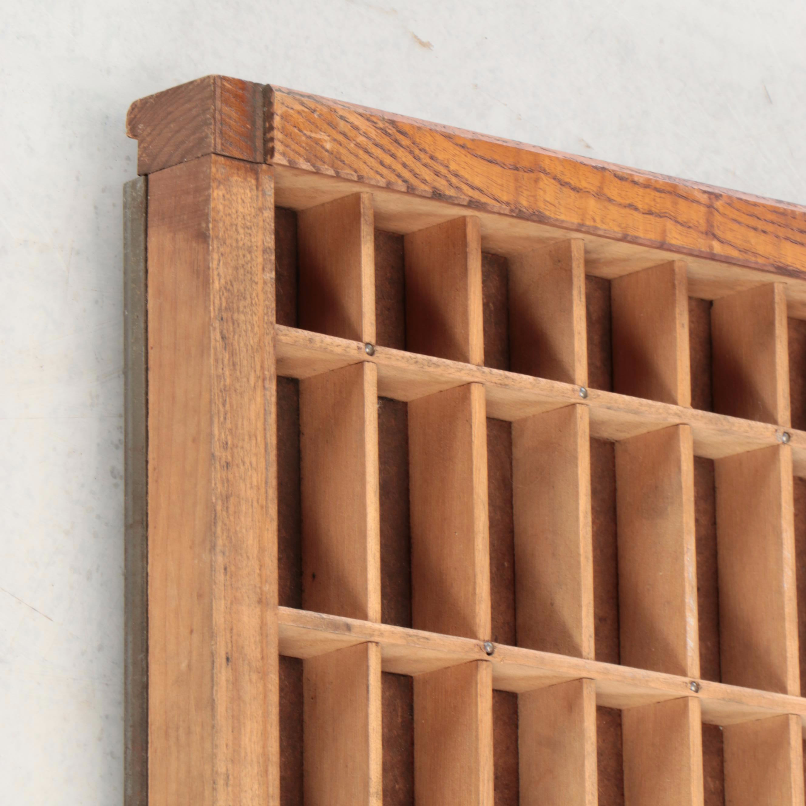 Art Deco Style Wooden Typeset Drawer Converted to Wall Hanging Display Shelf