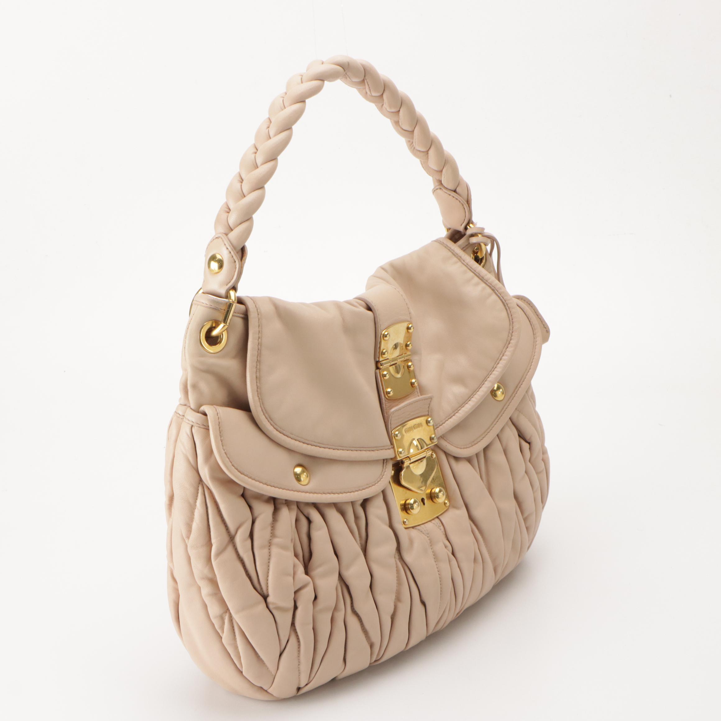 Miu Miu Coffer Hobo Shoulder Bag in Baby Pink Matelassé Quilted Leather