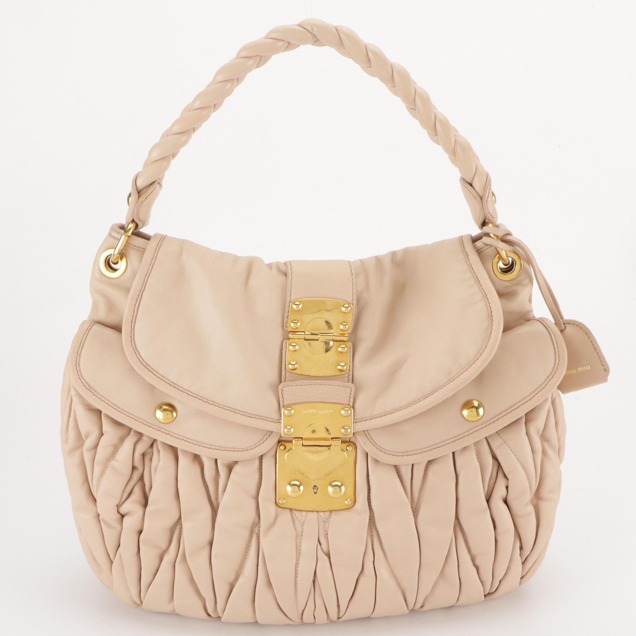 Miu Miu Coffer Hobo Shoulder Bag in Baby Pink Matelassé Quilted Leather