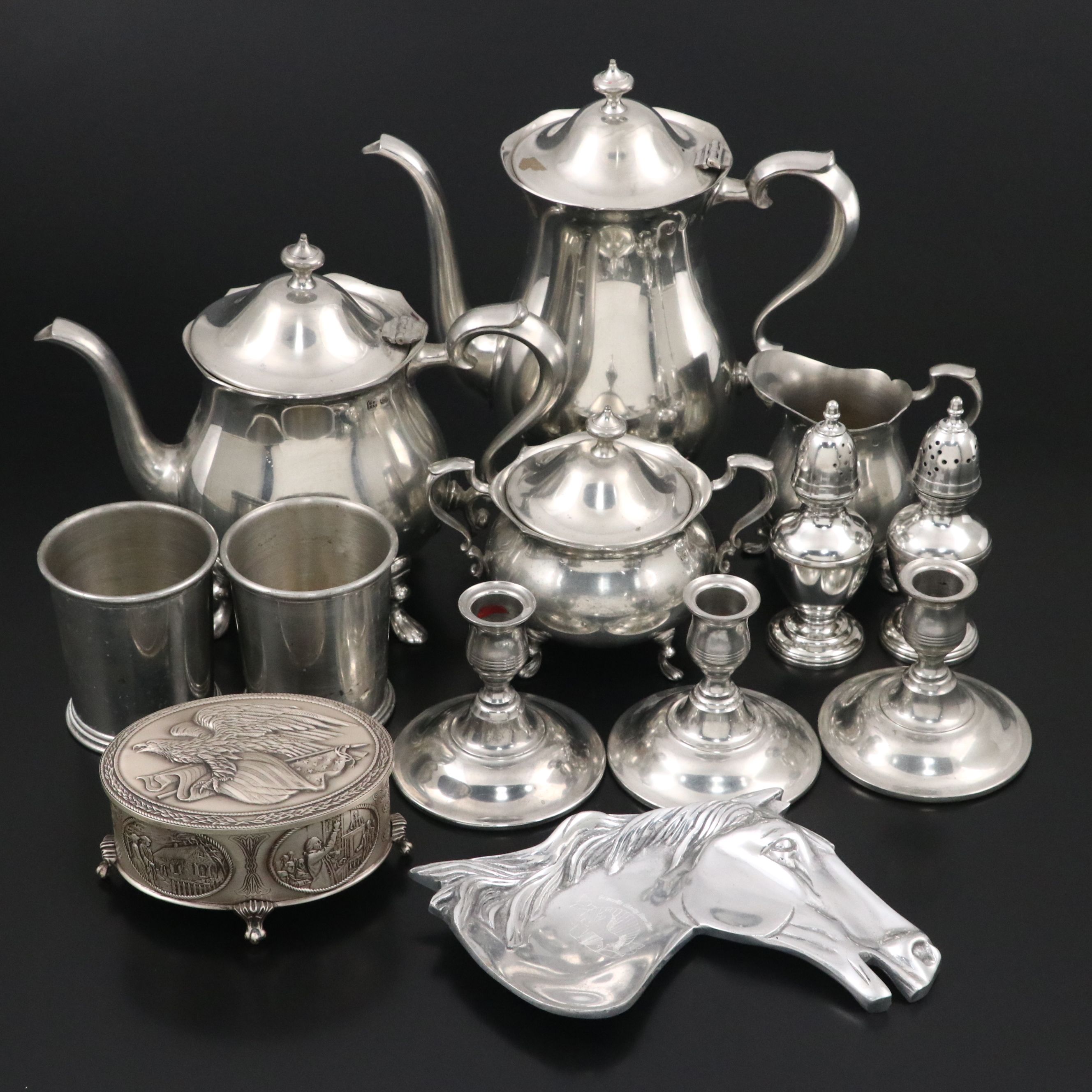 Franklin Mint Sterling "American Freedom Box" with Pewter Teaware