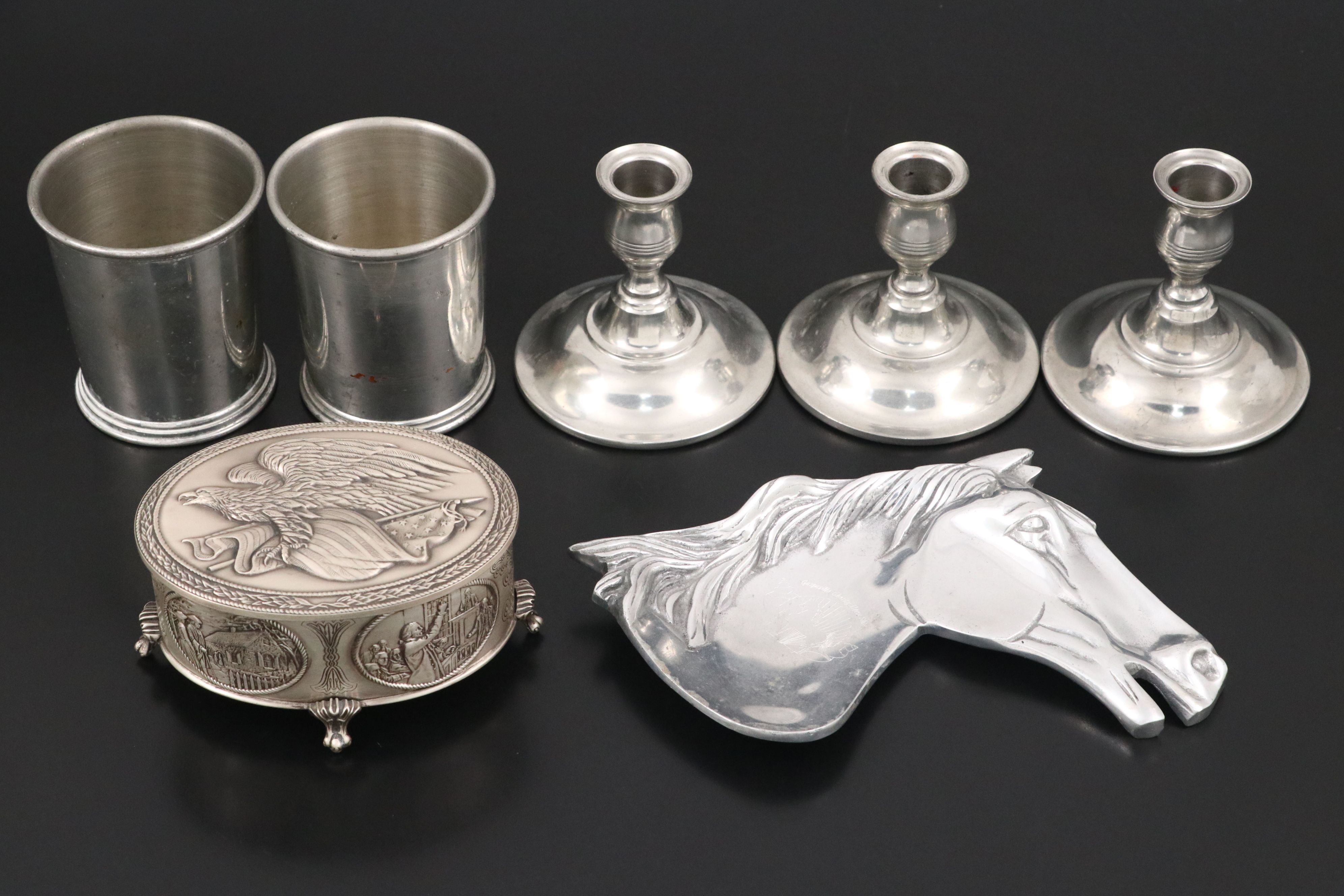 Franklin Mint Sterling "American Freedom Box" with Pewter Teaware