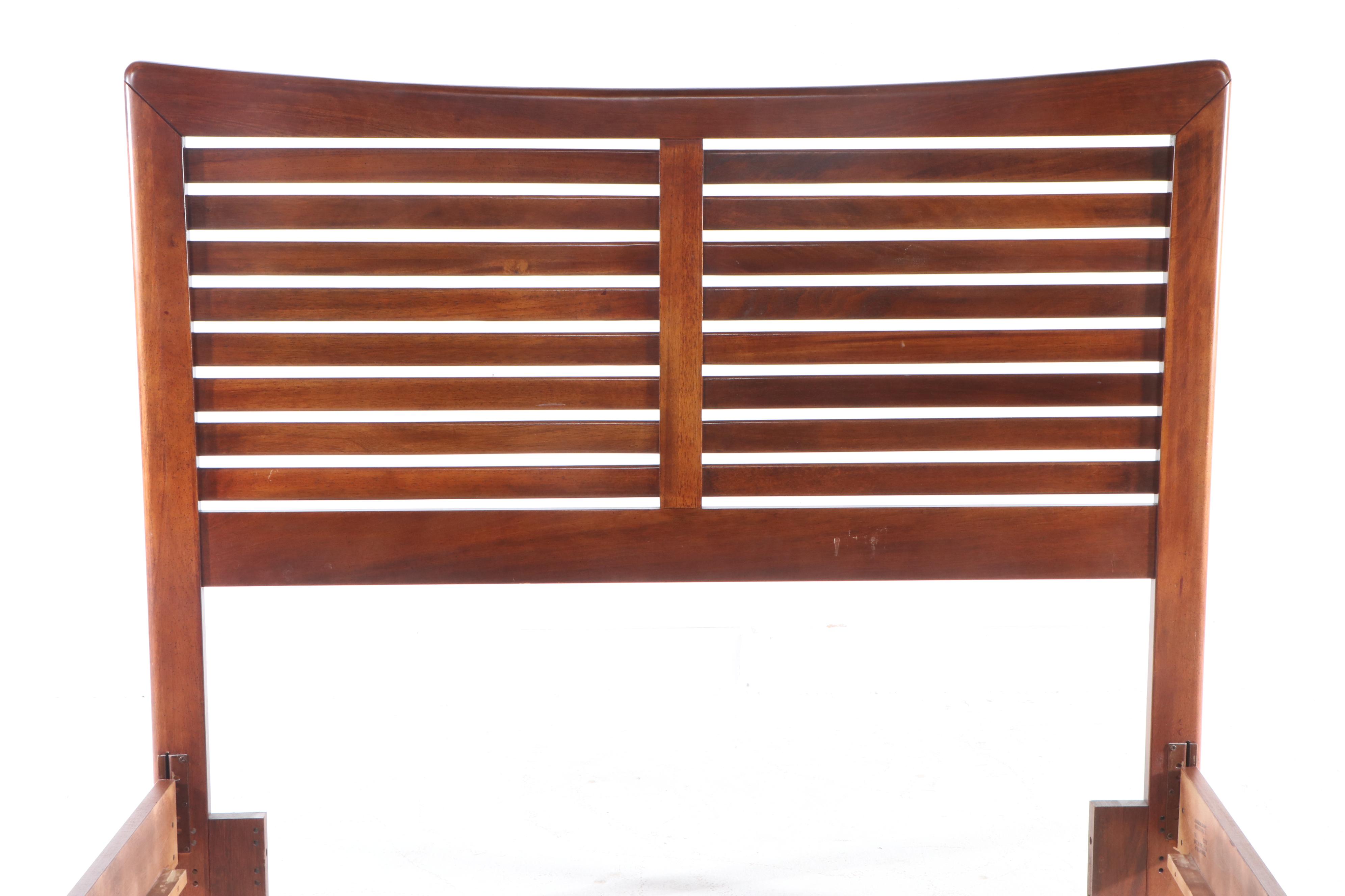 Bassett Mahogany Queen Size Bed Frame and Nightstand, Late 20th Century