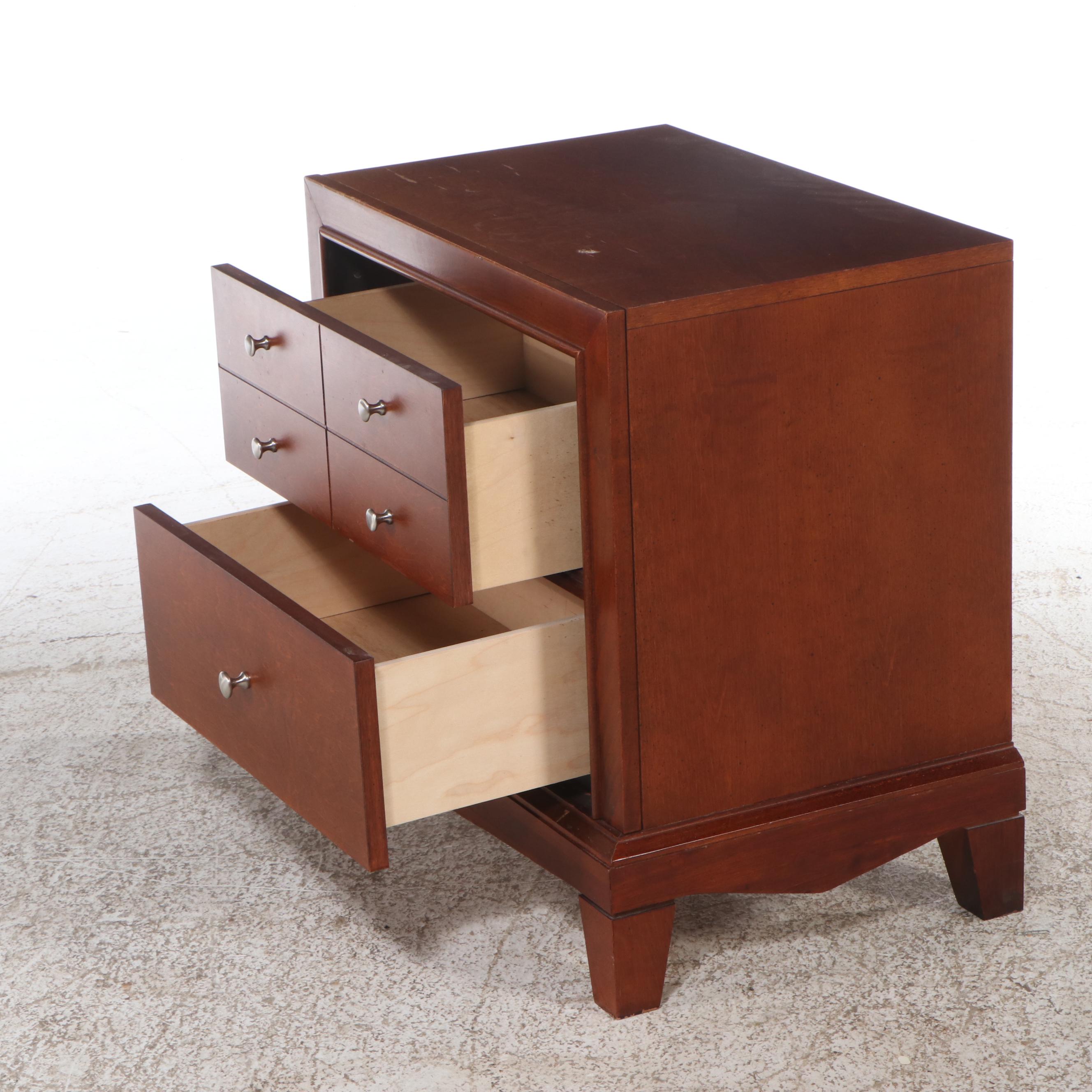 Bassett Mahogany Queen Size Bed Frame and Nightstand, Late 20th Century