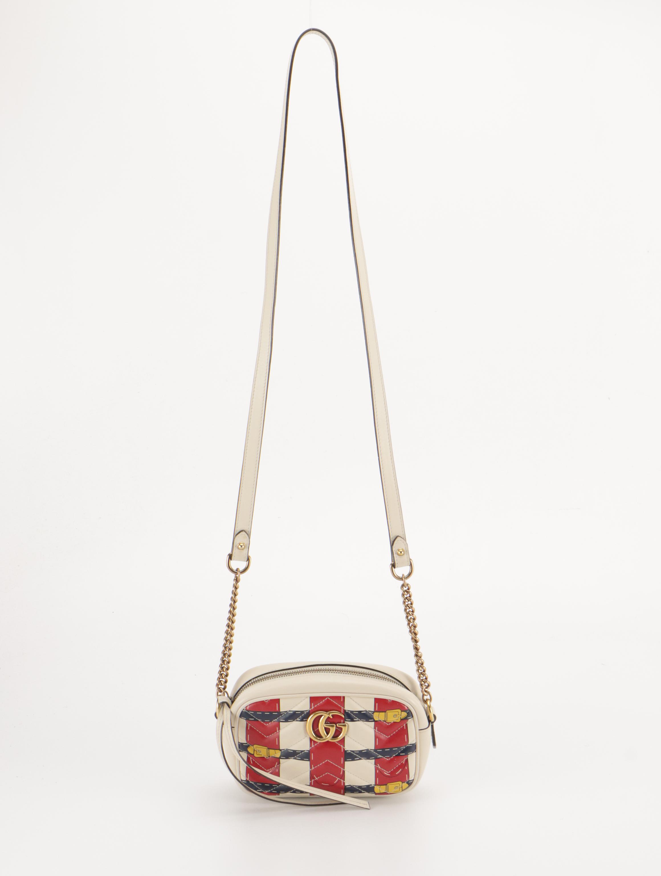 Gucci Trompe L'Oeil Print GG Marmont Chain Shoulder Bag in Matelassé Leather