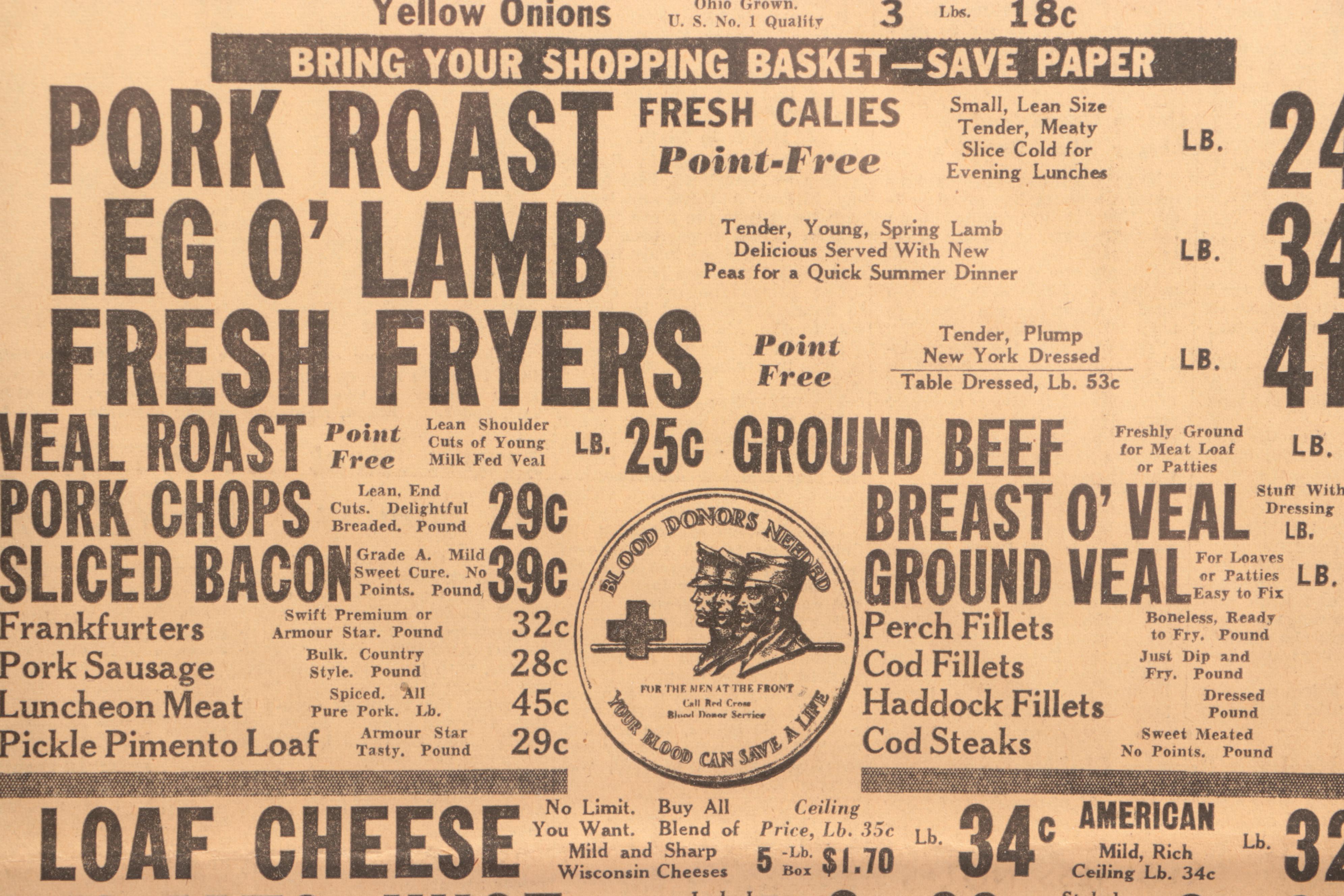 Vintage Wall Hanging Newspaper Grocery Store Ads