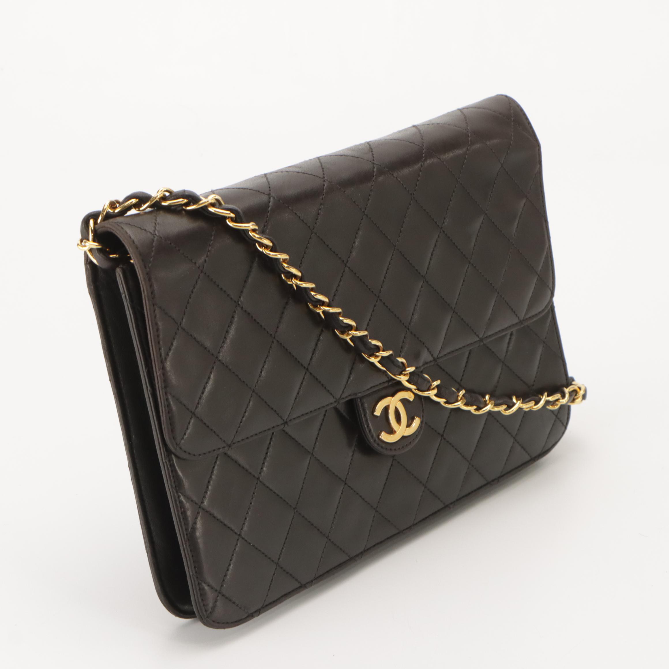 Chanel Black Quilted Lambskin Single Flap Bag with Interwoven Chain Strap