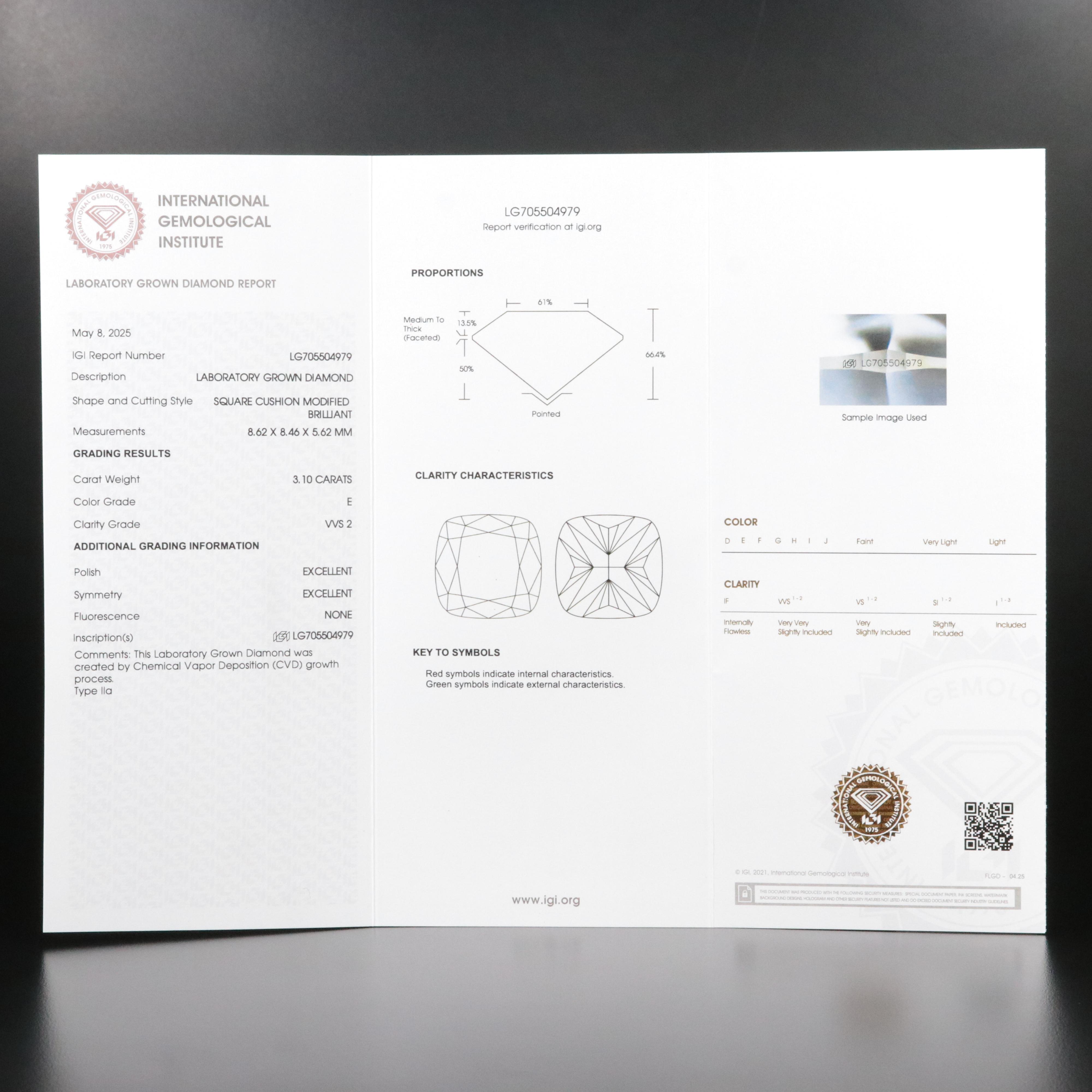 Loose 3.10 CT Lab Grown Diamond with IGI Report