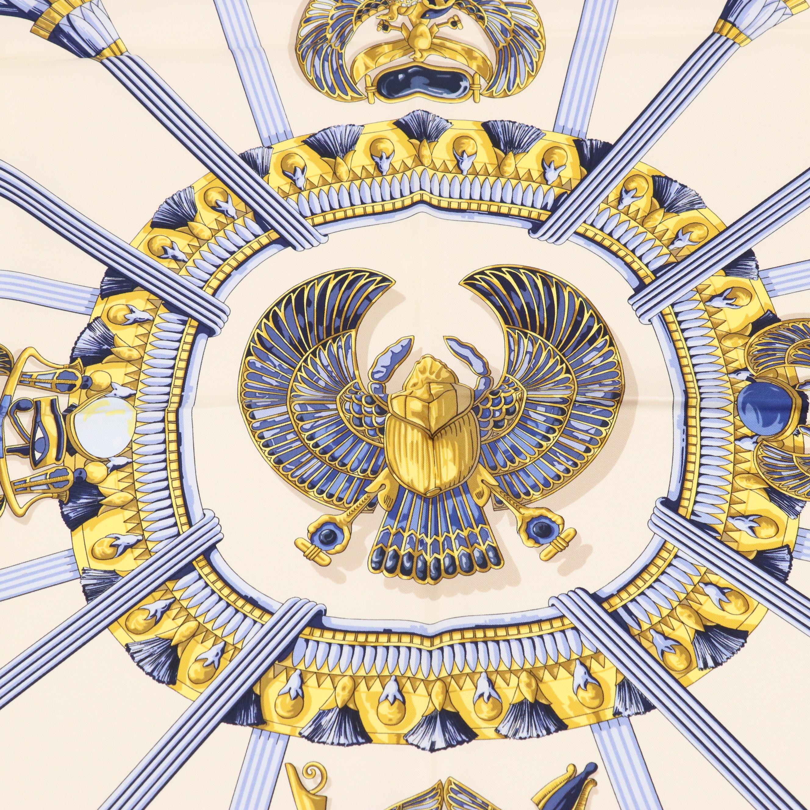 Hermès Egyptian Scarab Silk Twill Scarf 90 with Box