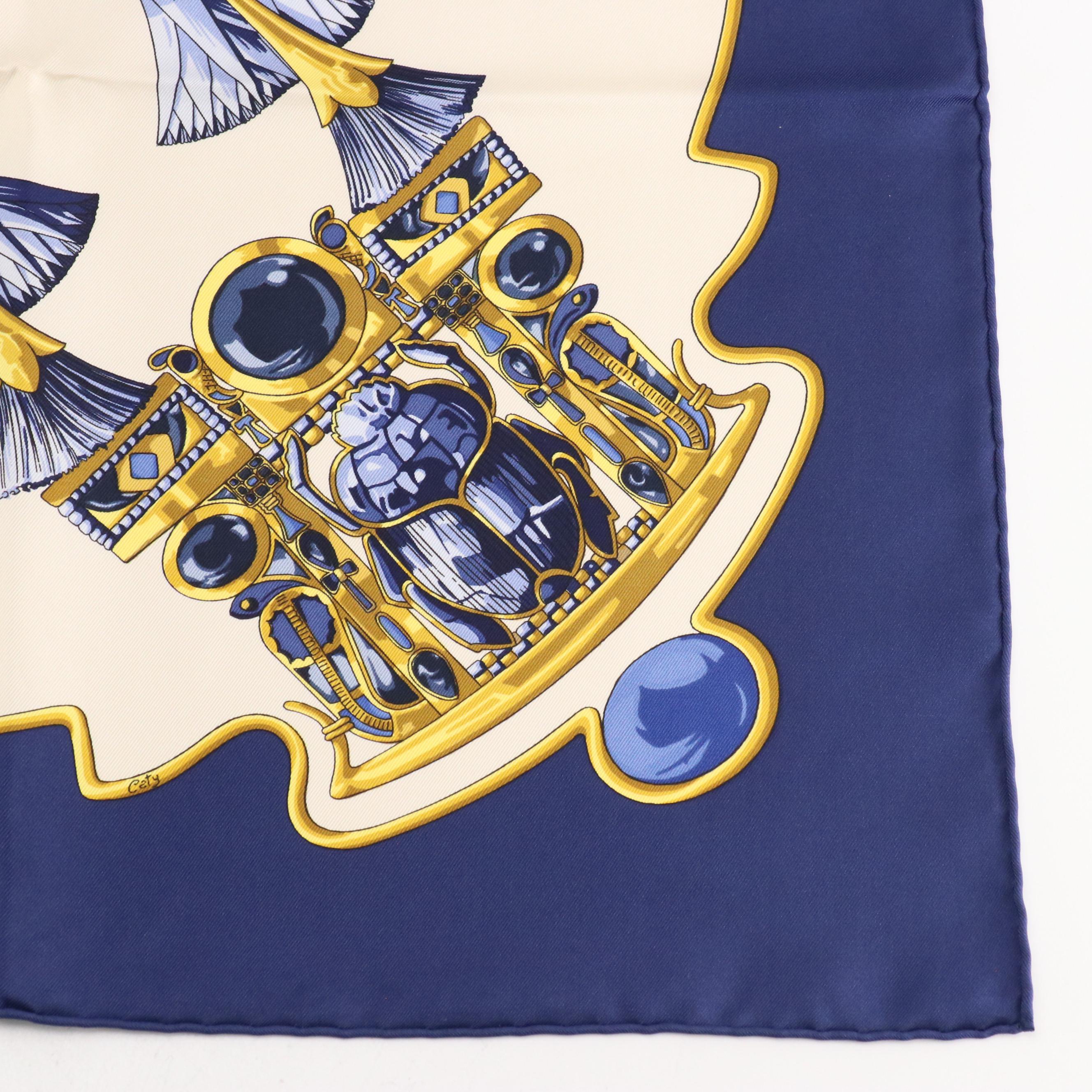 Hermès Egyptian Scarab Silk Twill Scarf 90 with Box