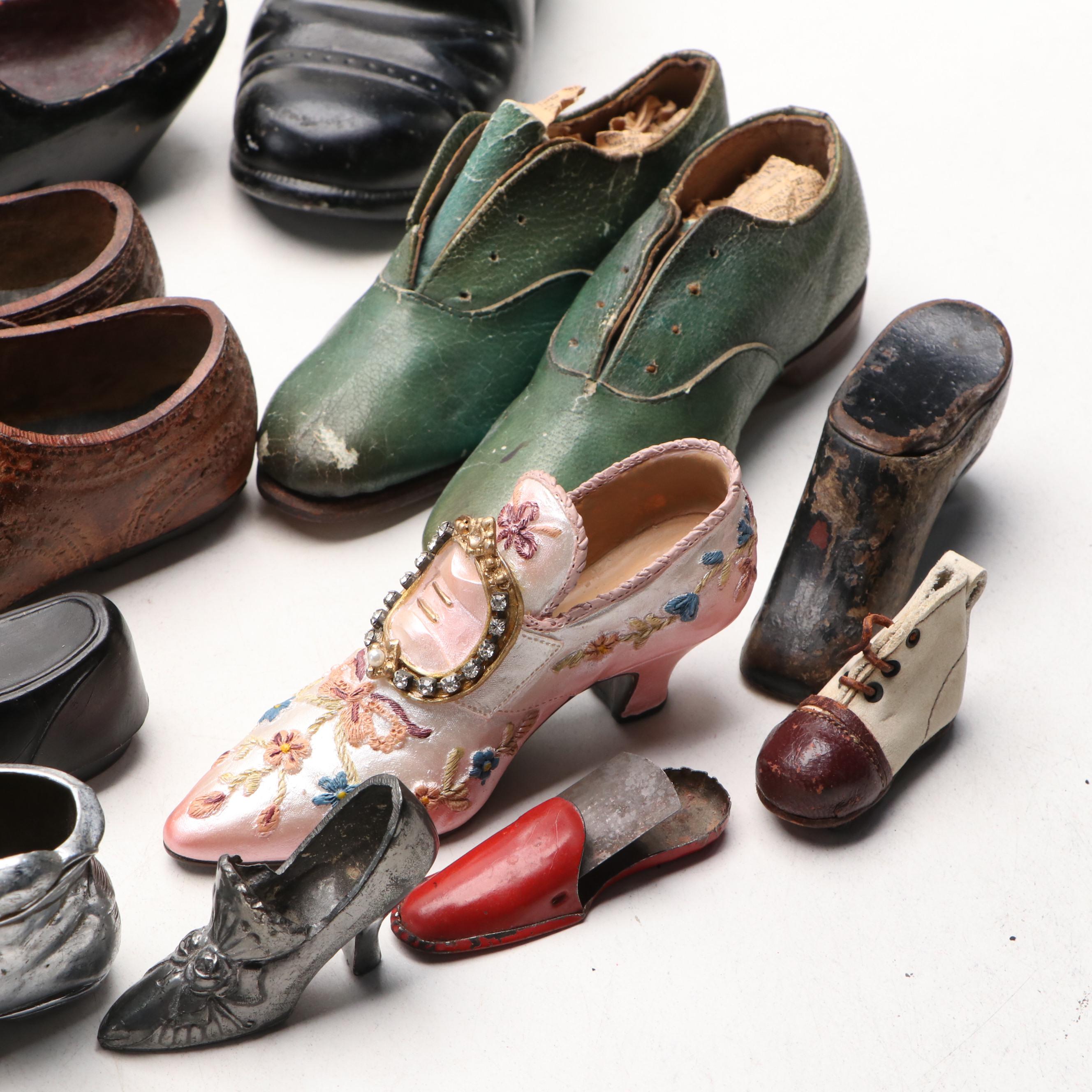 Vintage Victorian Style Boots with Copper Dipped, Cast Metal and Porcelain Shoes