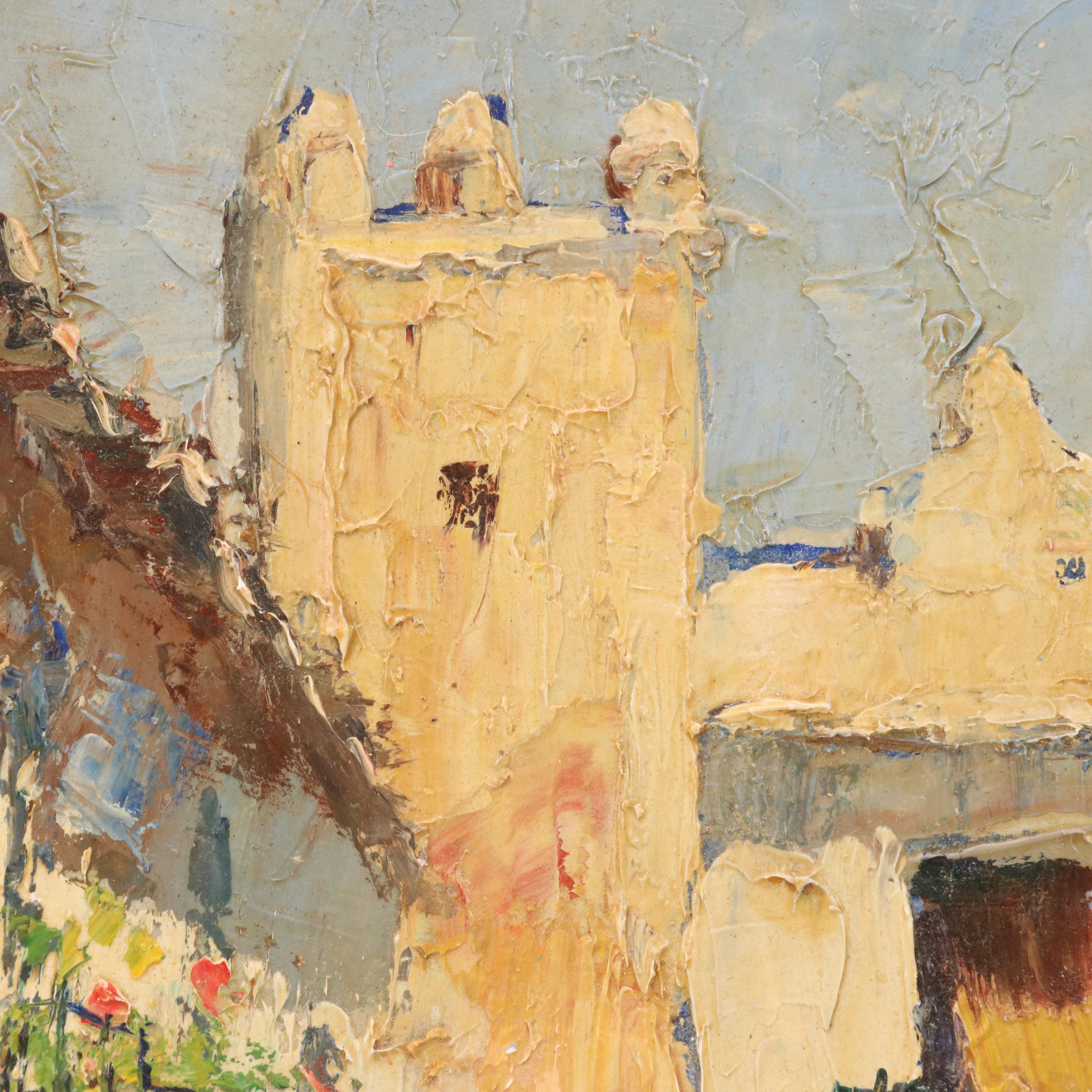 Latin American Street Scene Oil Painting, Mid-20th Century