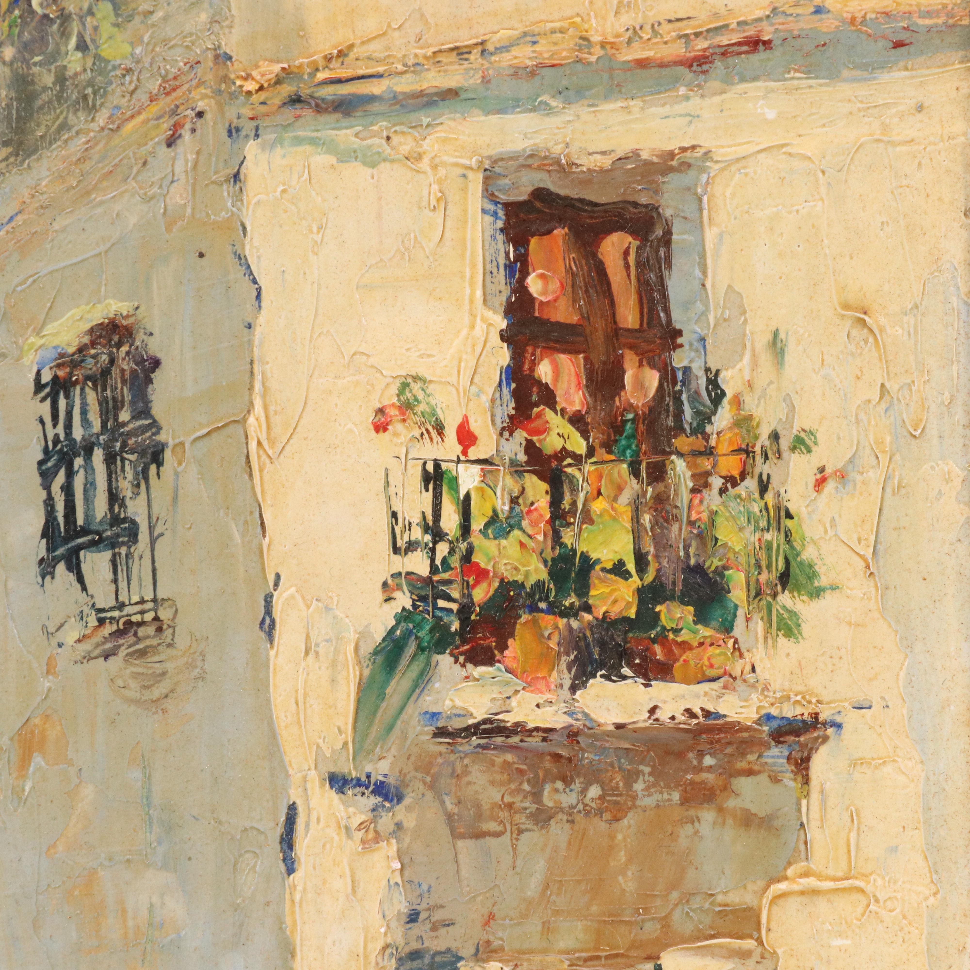 Latin American Street Scene Oil Painting, Mid-20th Century