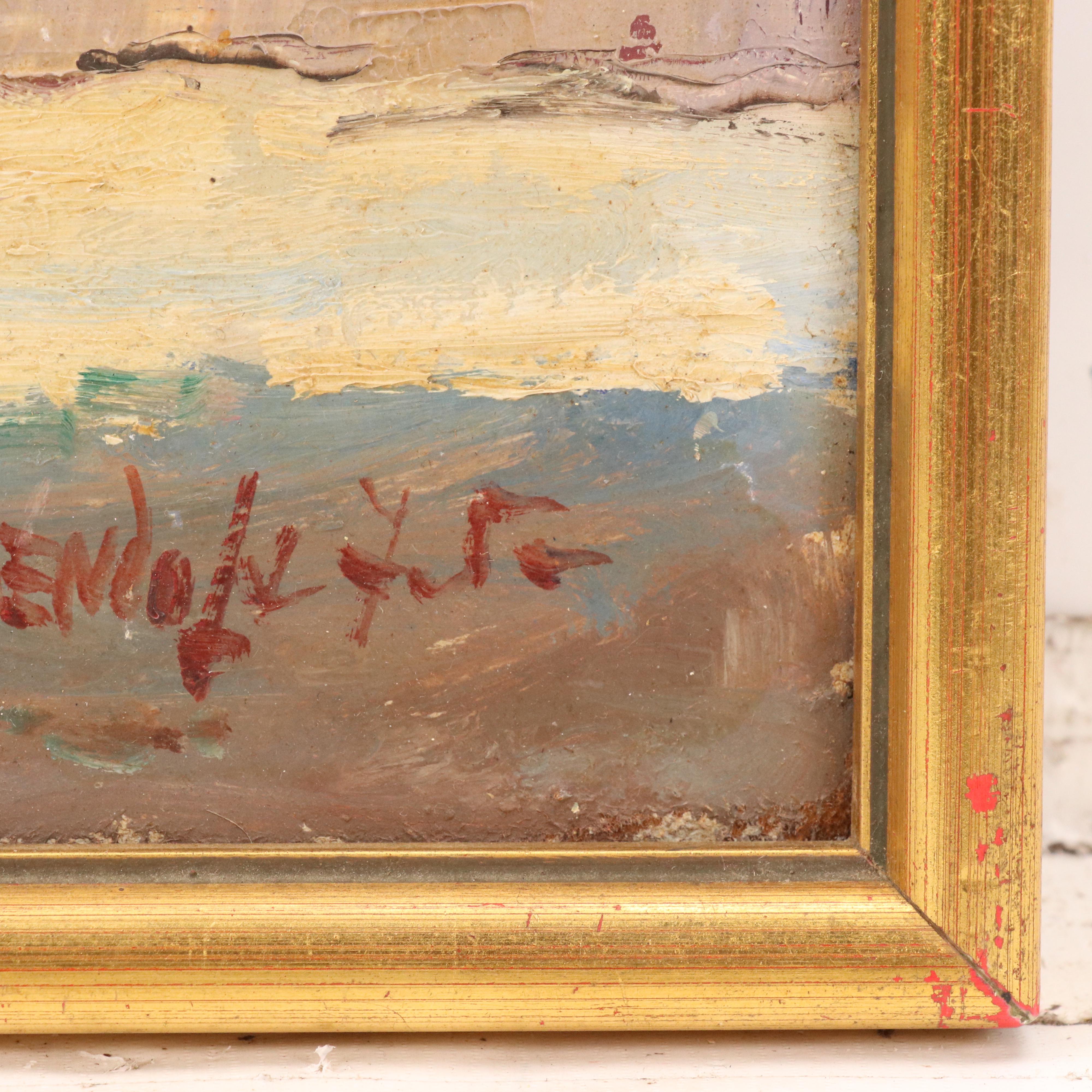 Latin American Street Scene Oil Painting, Mid-20th Century