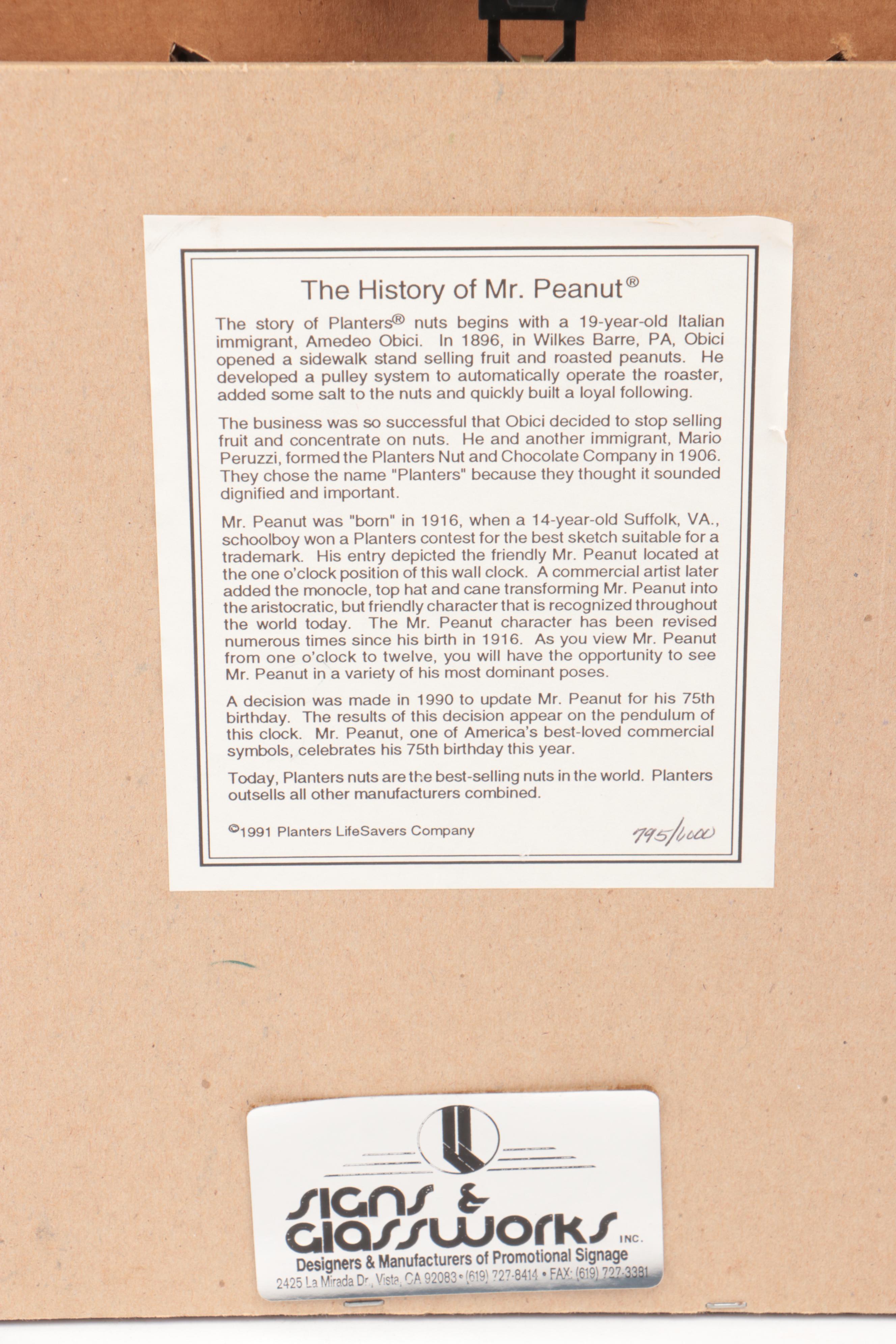 Planters Mr. Peanut Pendulum Wall Clock, 1991