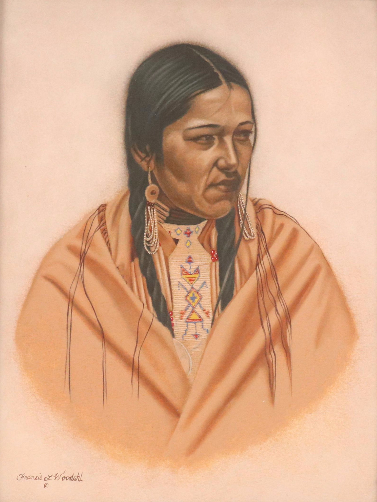 Francis L. Woodahl Tempera Portrait Painting "Yellow Shawl Crow"