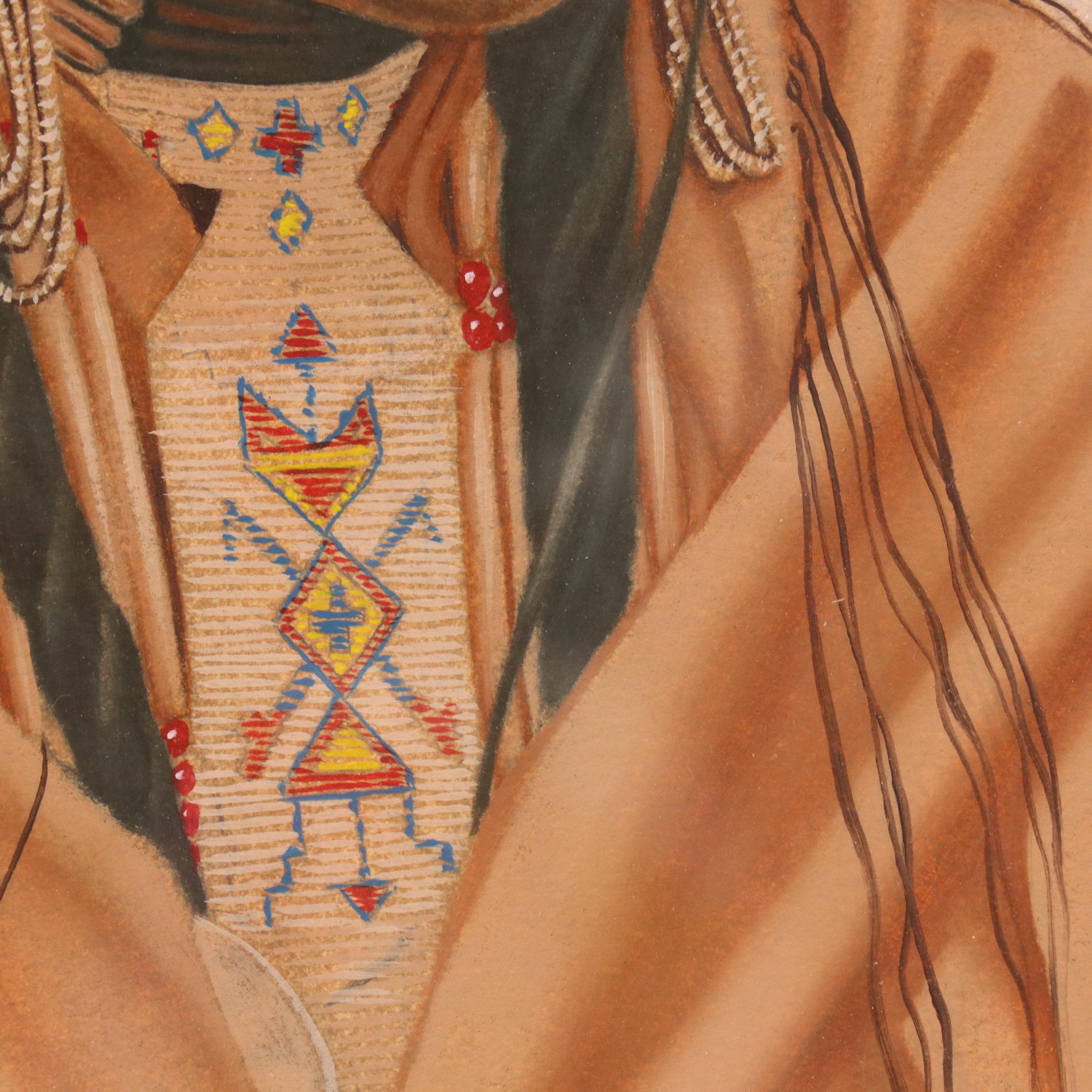 Francis L. Woodahl Tempera Portrait Painting "Yellow Shawl Crow"