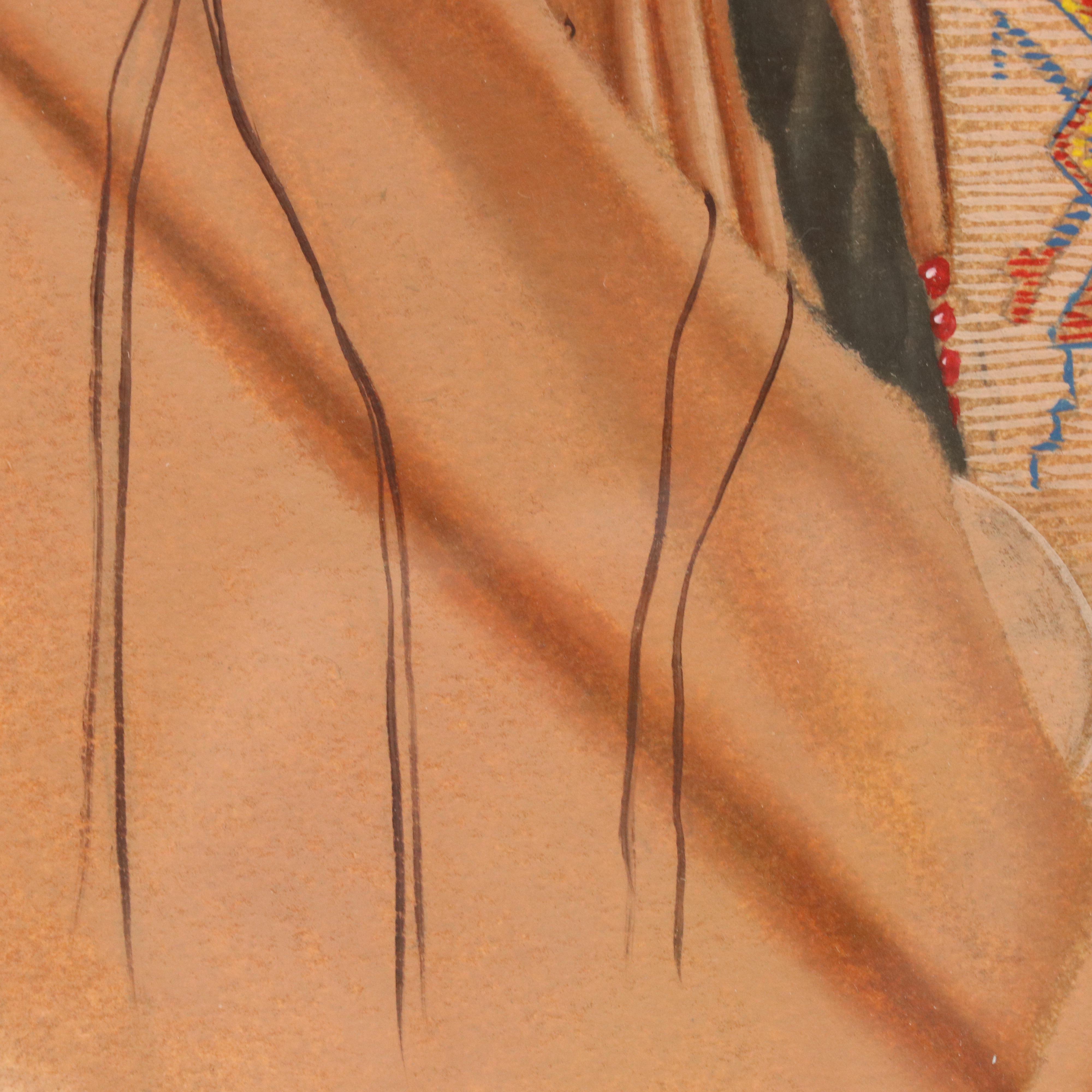 Francis L. Woodahl Tempera Portrait Painting "Yellow Shawl Crow"