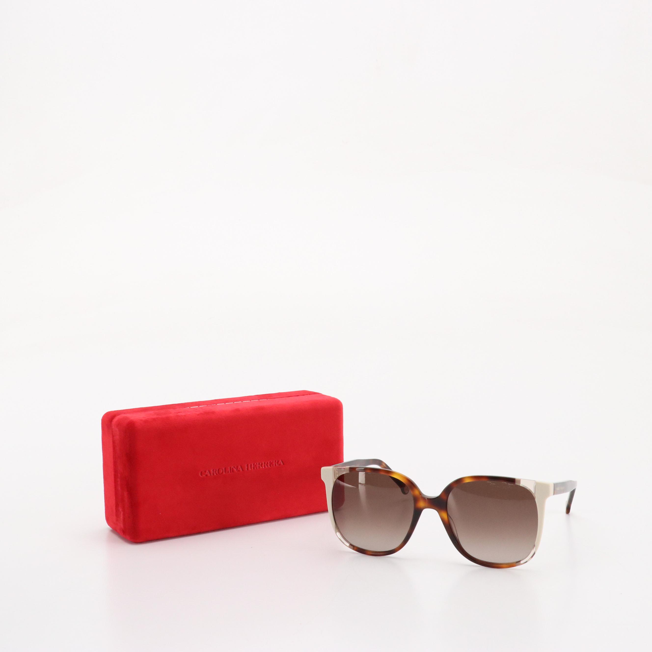 Carolina Herrera CH0062/S Brown Havana and Ivory Cat Eye Sunglasses with Case