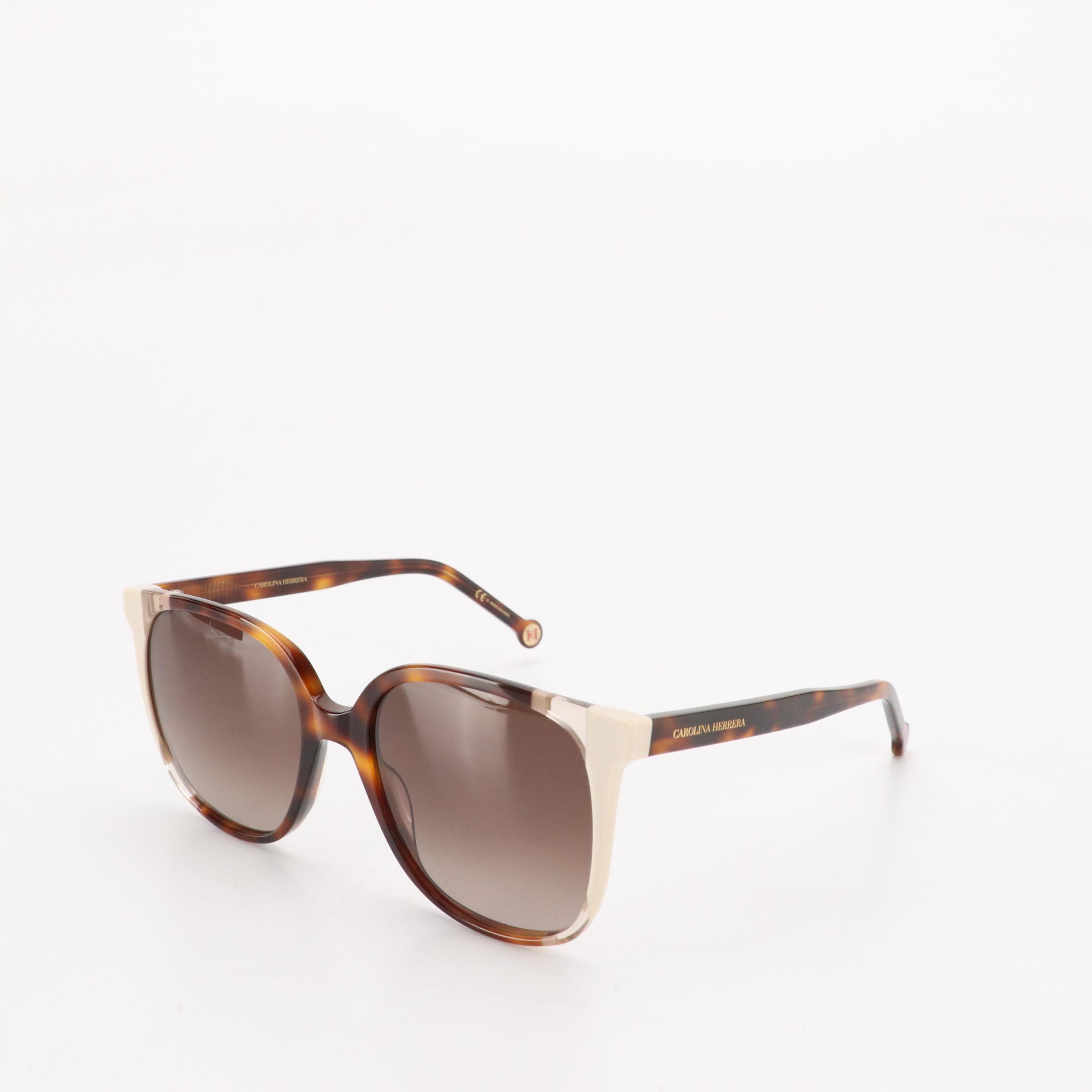 Carolina Herrera CH0062/S Brown Havana and Ivory Cat Eye Sunglasses with Case