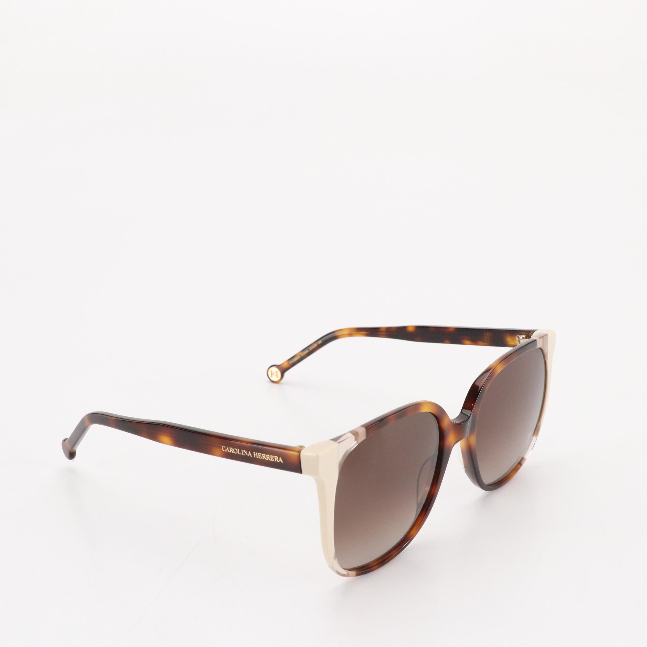 Carolina Herrera CH0062/S Brown Havana and Ivory Cat Eye Sunglasses with Case