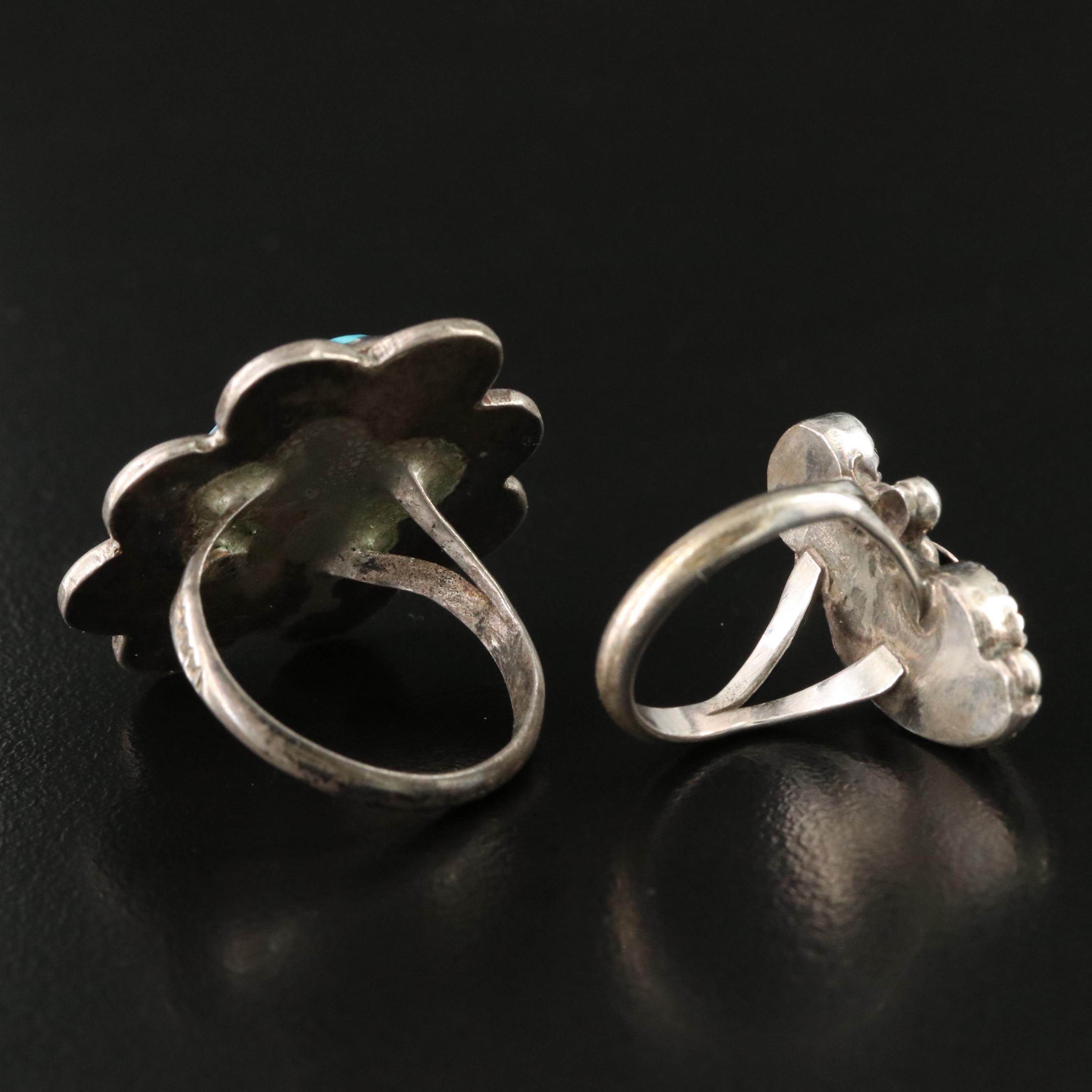 Southwestern Style Sterling Turquoise and Coral Rings