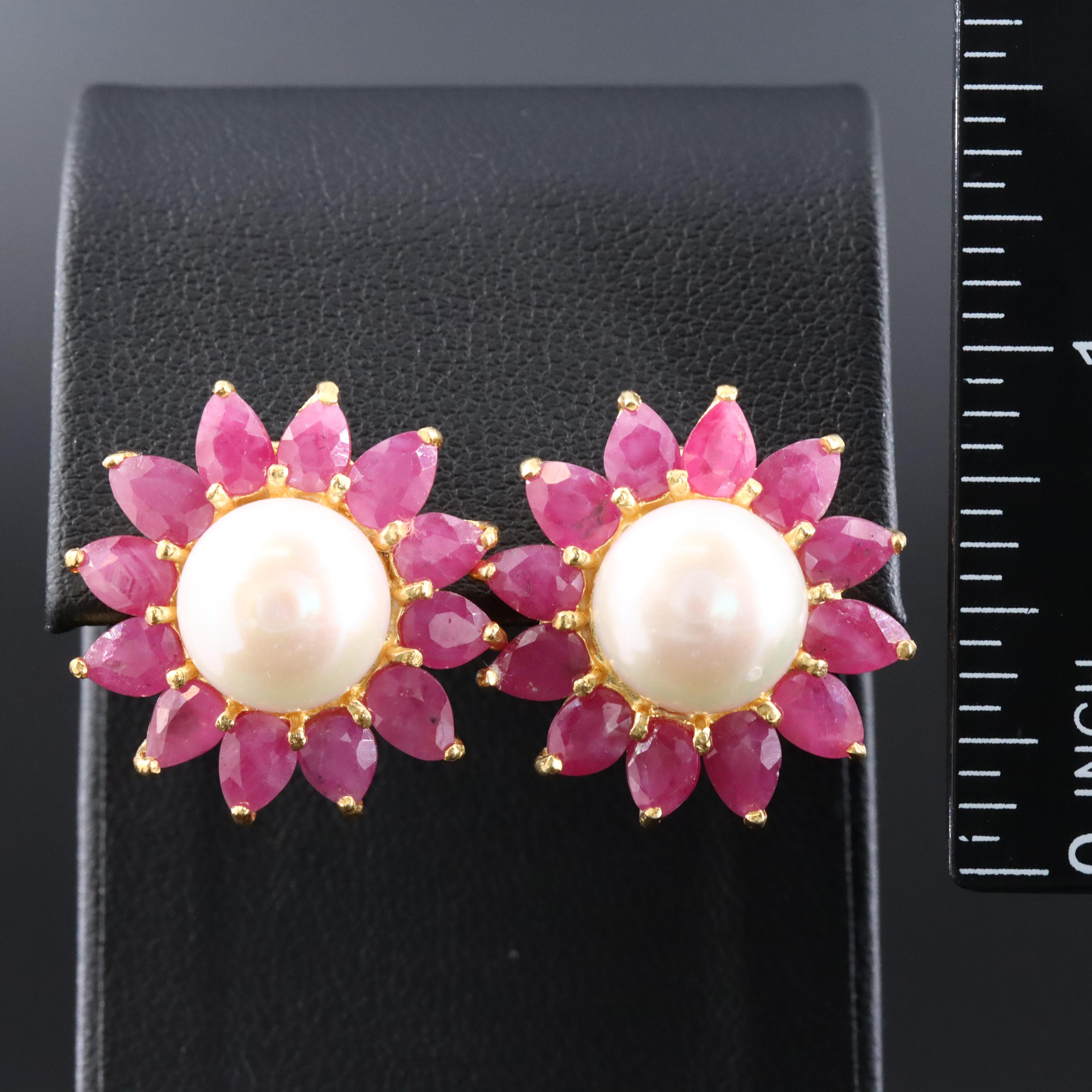 Sterling Pearl and Ruby Earrings