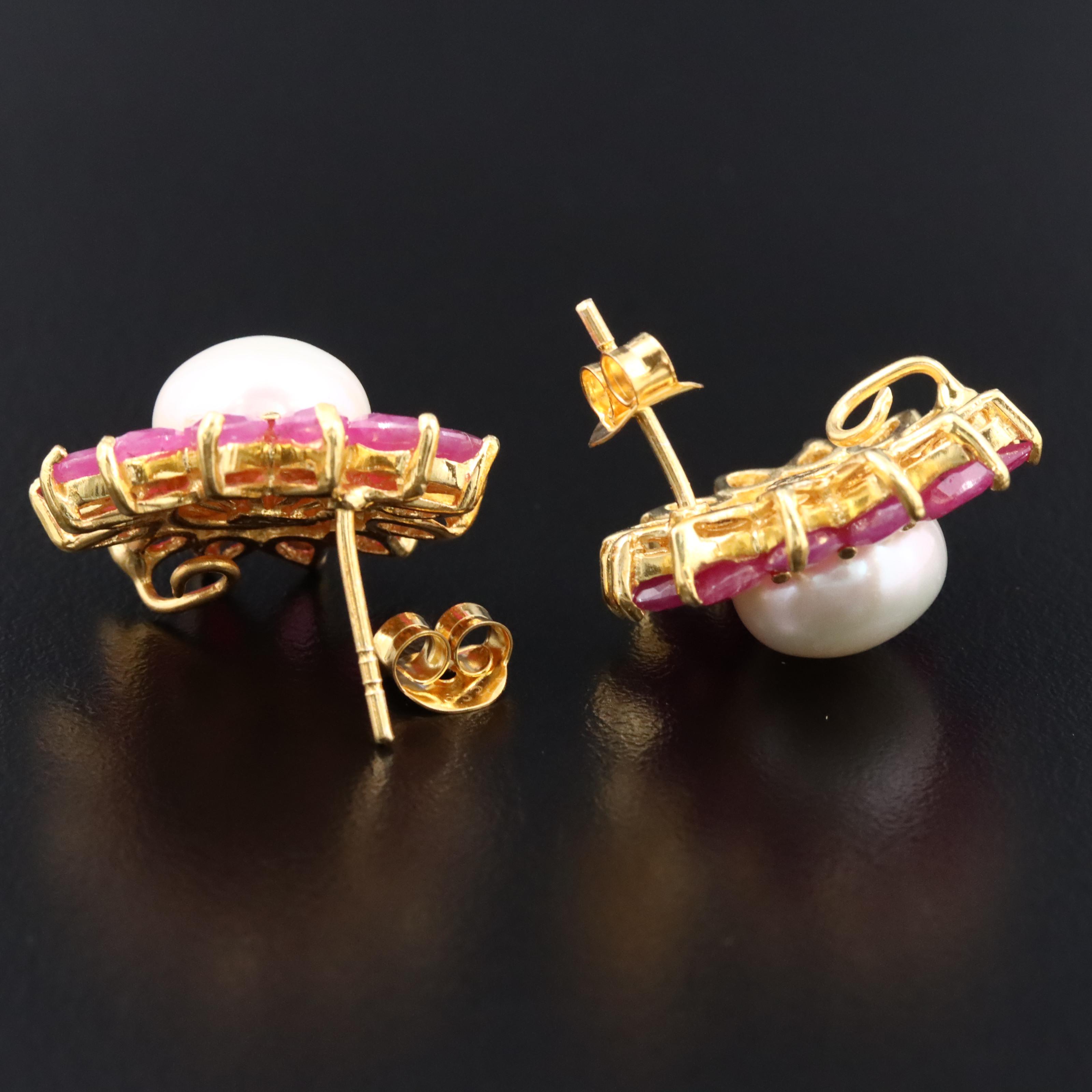 Sterling Pearl and Ruby Earrings