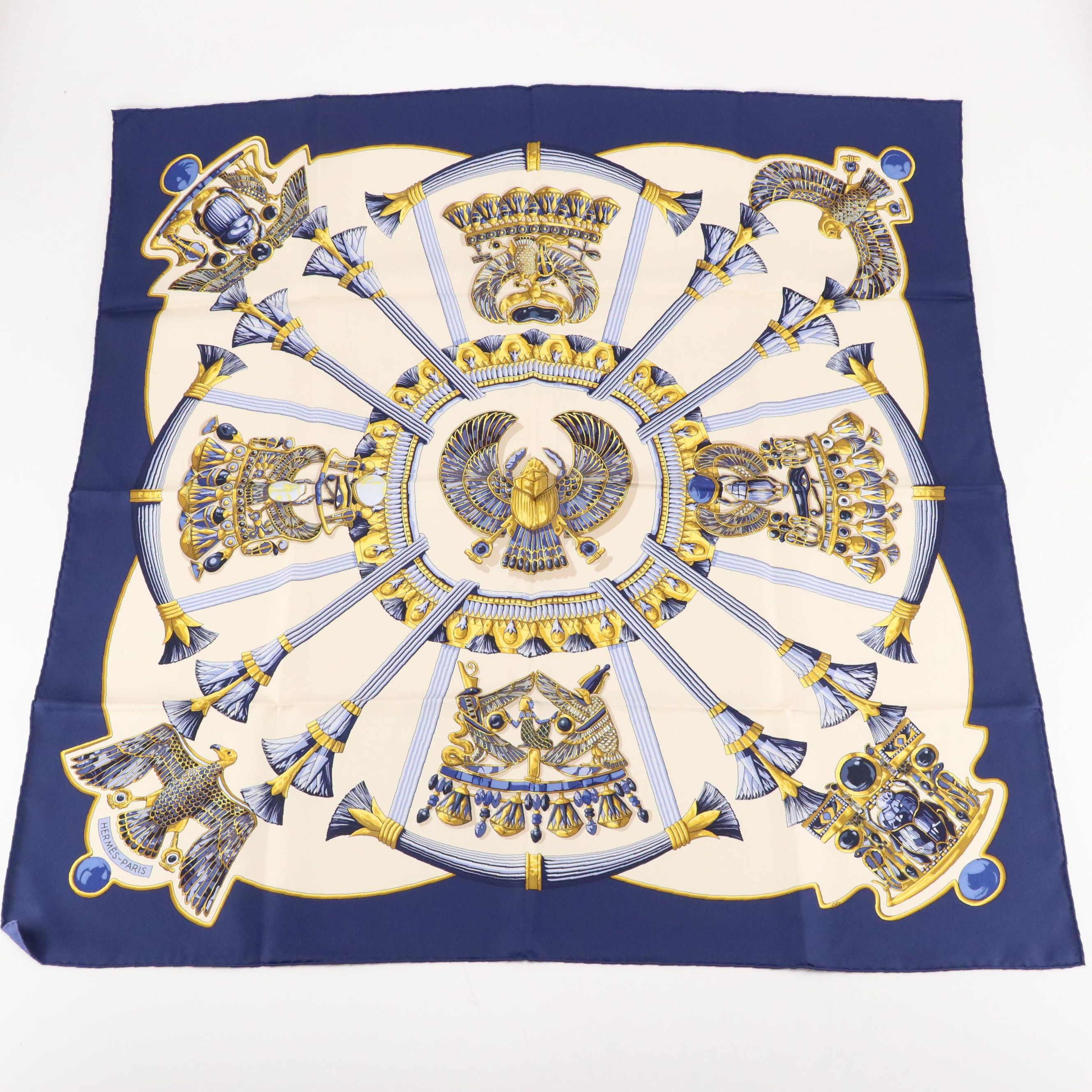 Hermès Egyptian Scarab Silk Twill Scarf 90 with Box