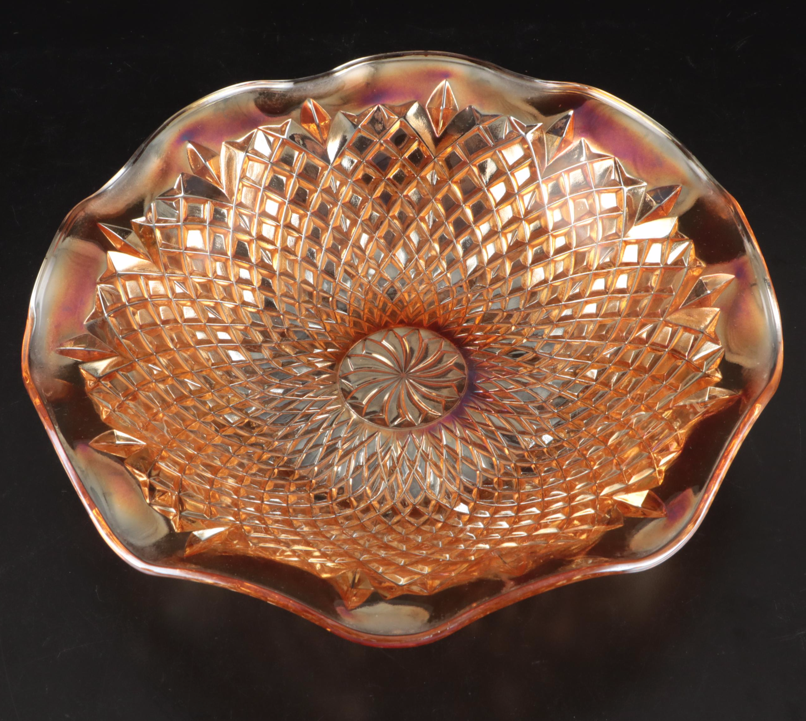 Fenton "Butterfly and Berry" Butter Dish with Other Marigold Carnival Glass