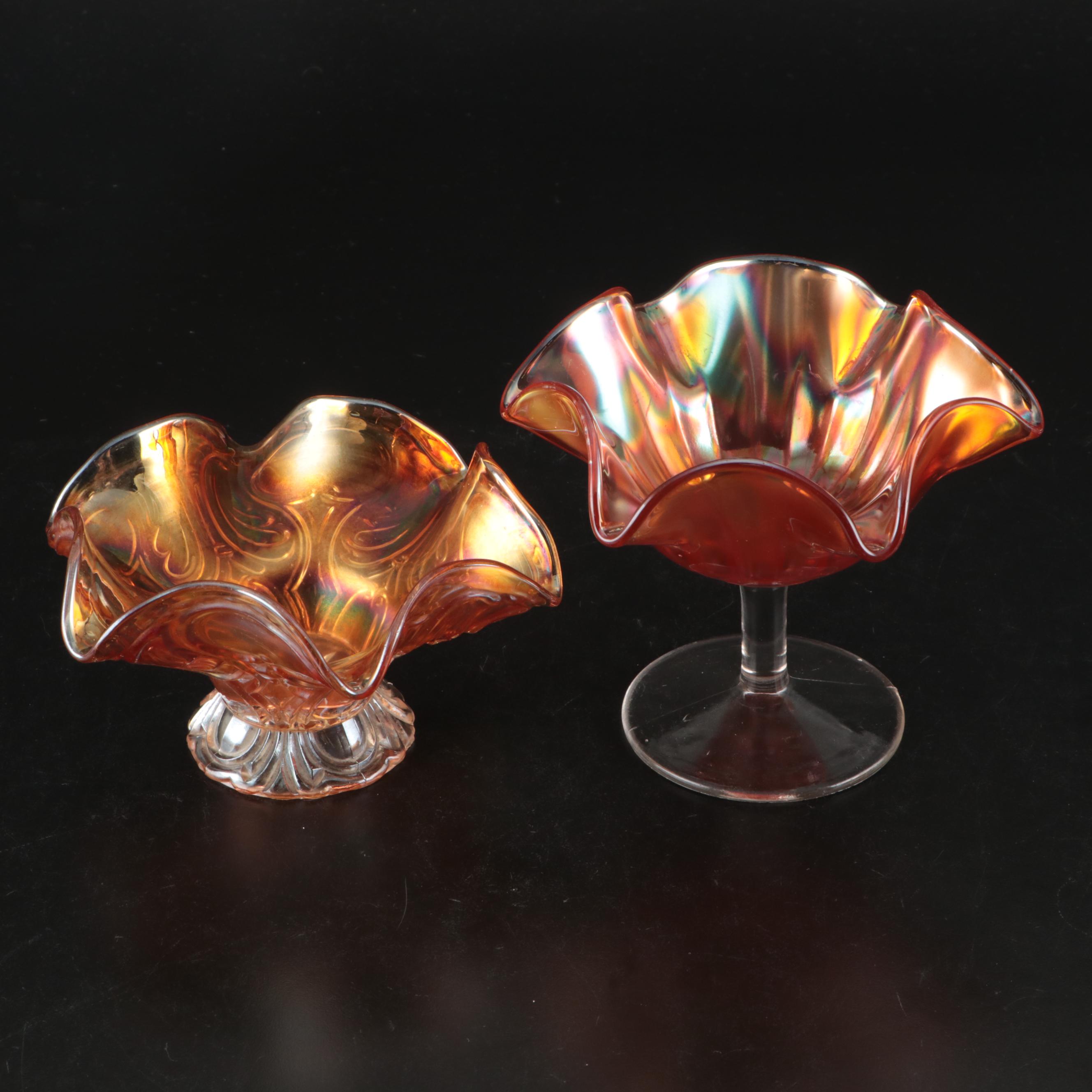 Fenton "Butterfly and Berry" Butter Dish with Other Marigold Carnival Glass