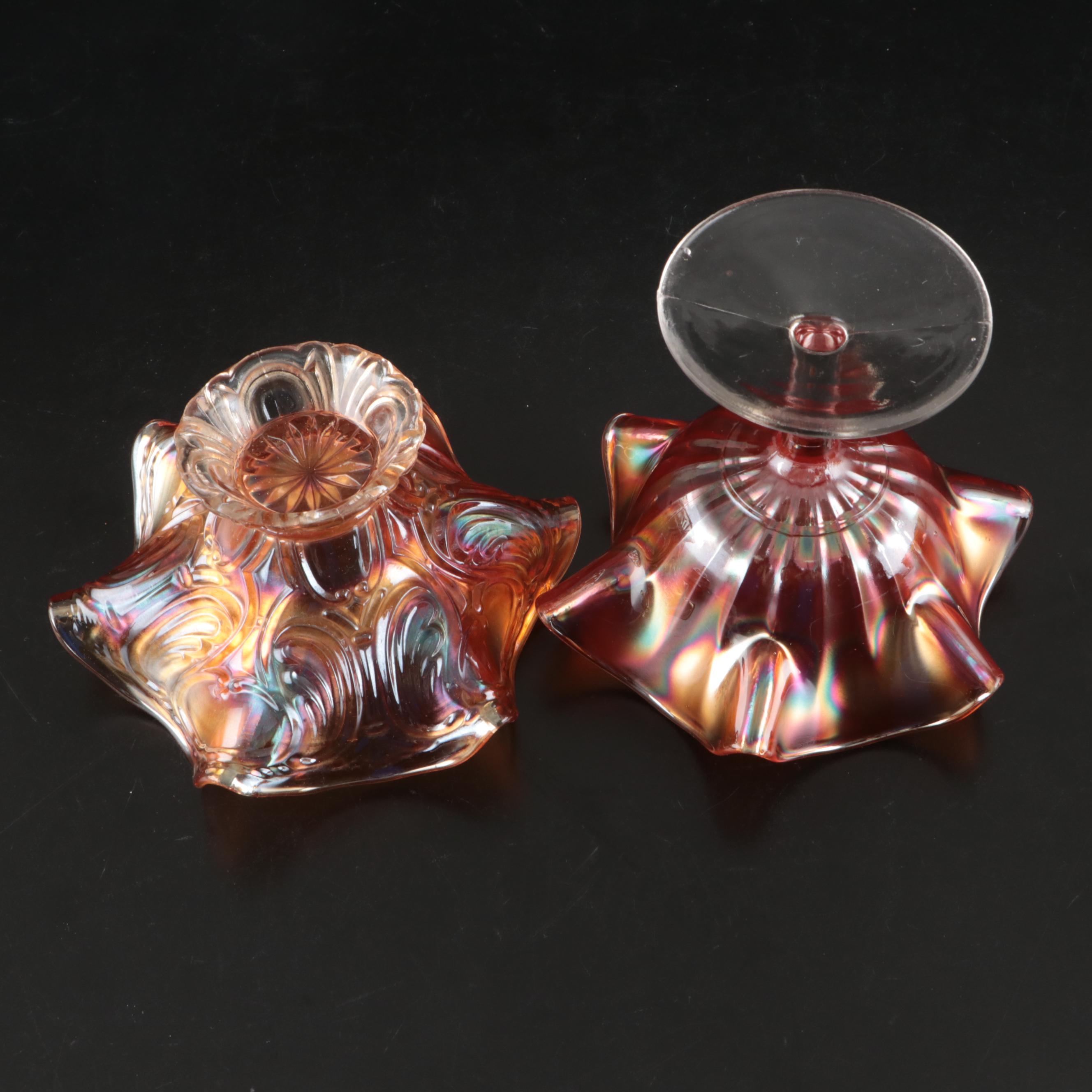 Fenton "Butterfly and Berry" Butter Dish with Other Marigold Carnival Glass