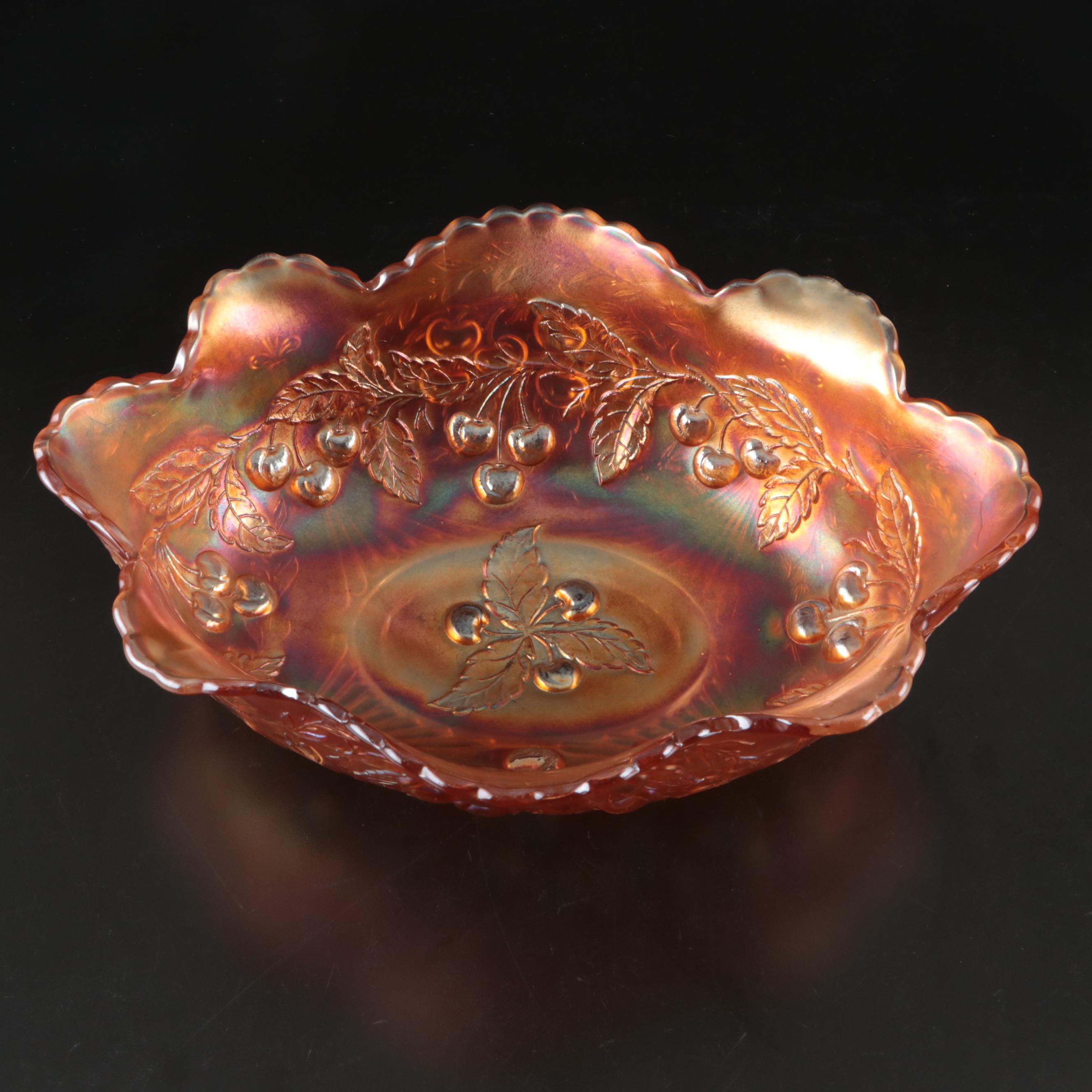 Fenton "Butterfly and Berry" Butter Dish with Other Marigold Carnival Glass