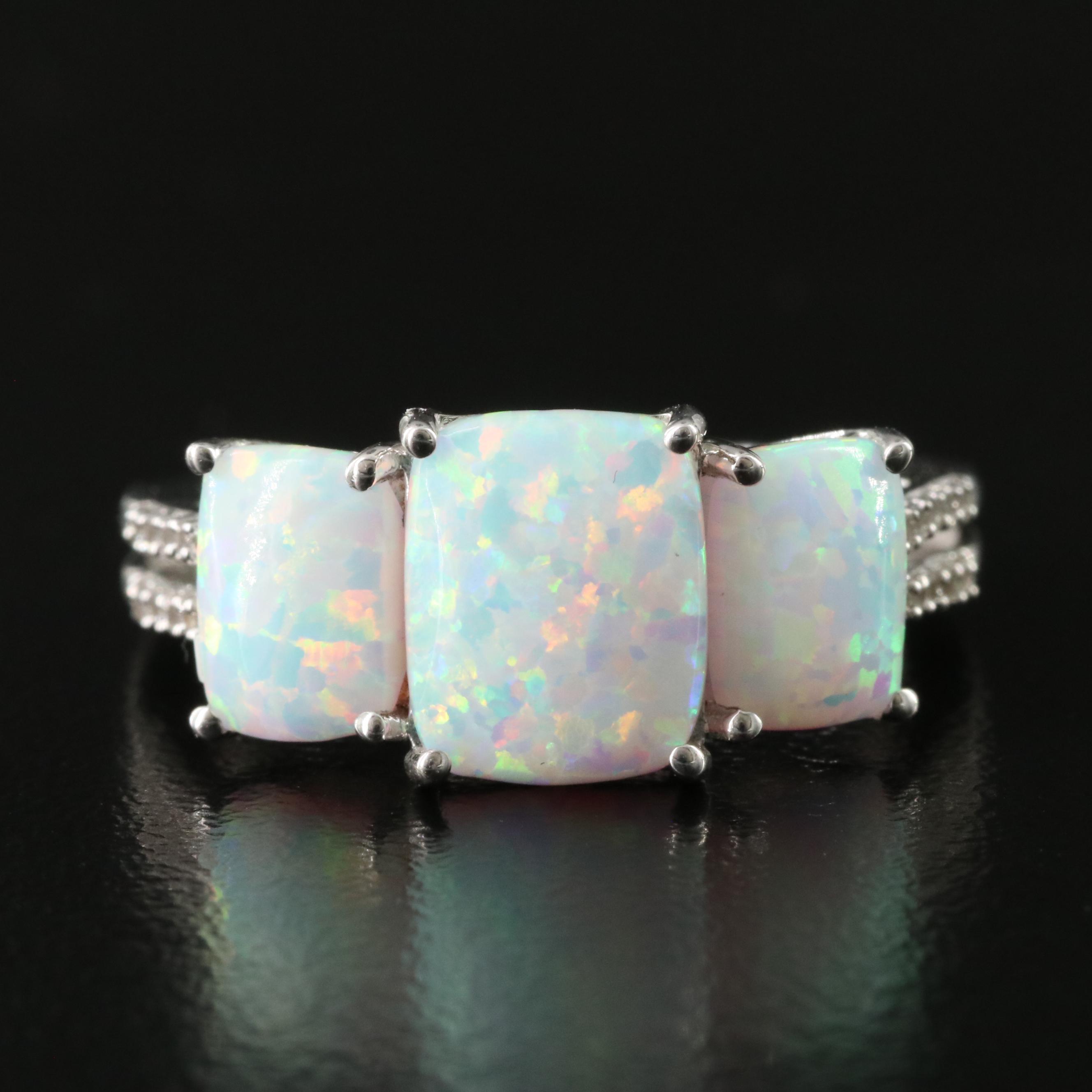 Sterling Opal and White Sapphire Ring