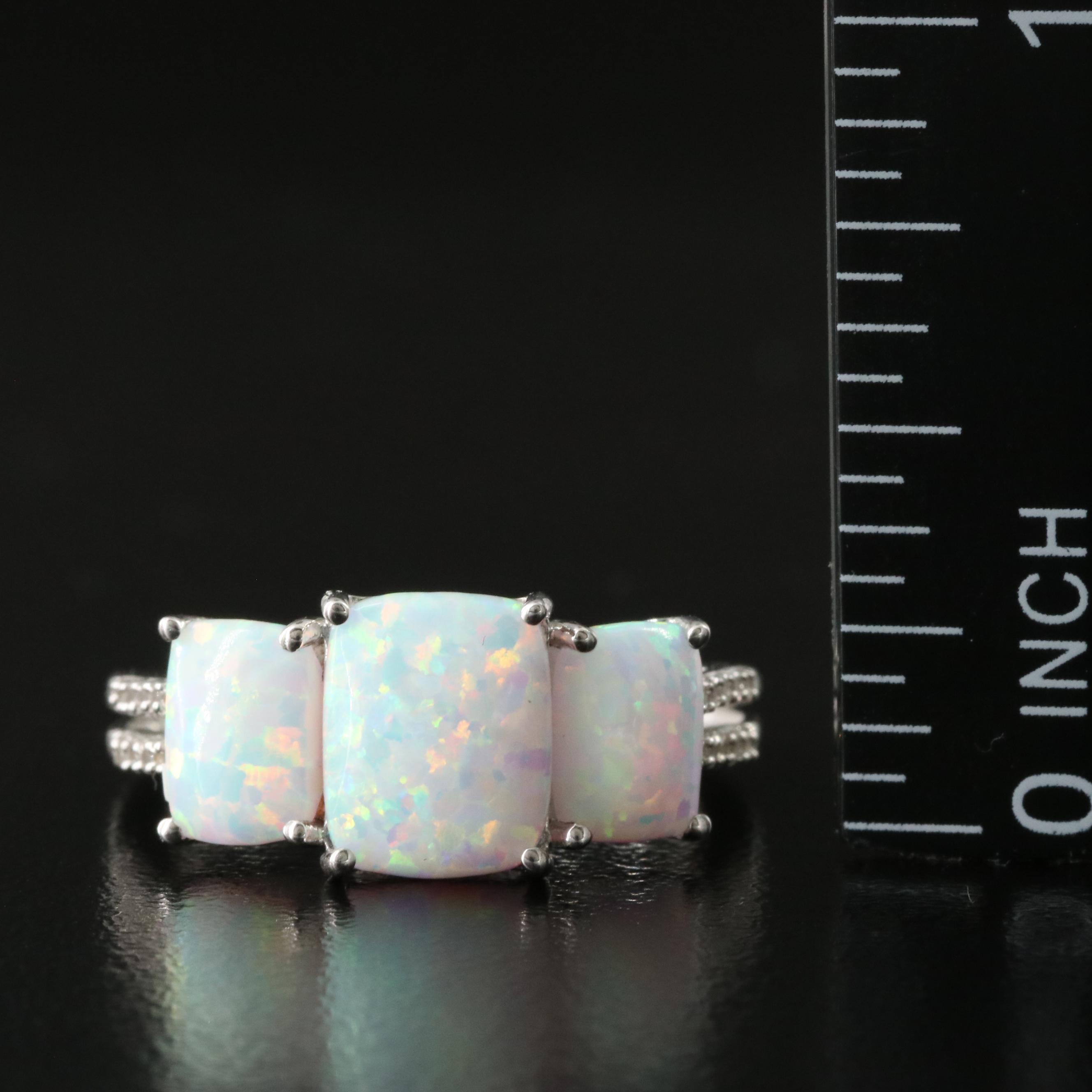 Sterling Opal and White Sapphire Ring